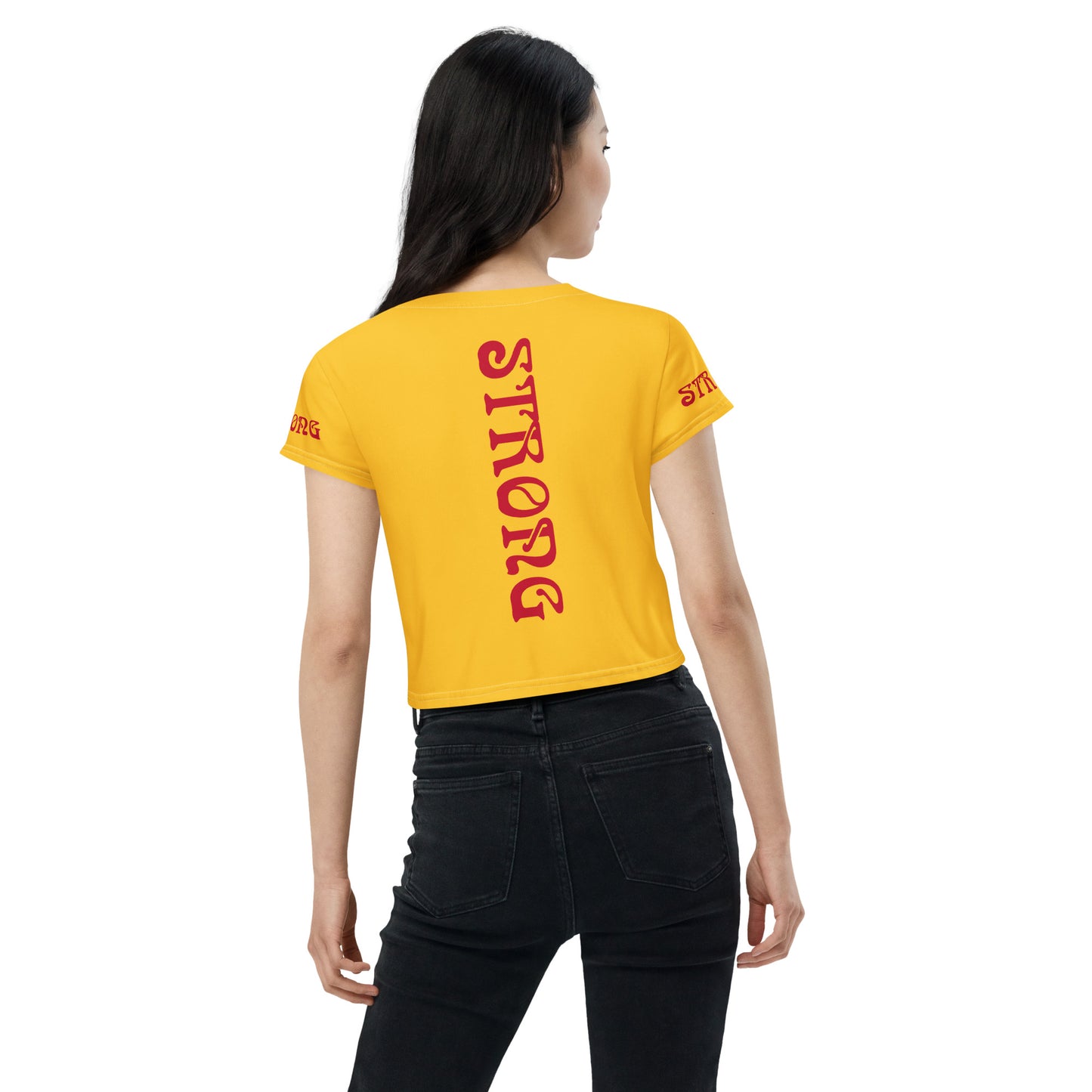 “STRONG”Yellow Crop Tee W/Red Font