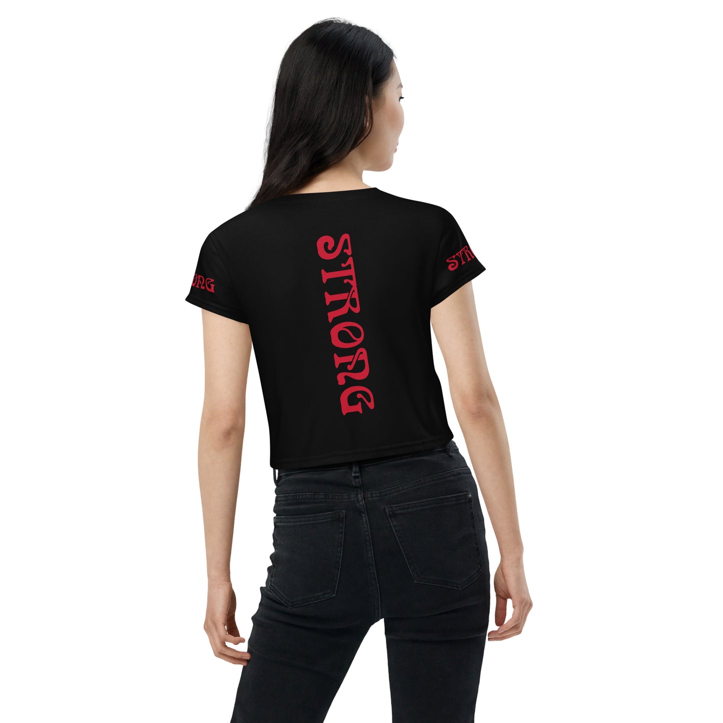 “STRONG”Black Crop Tee W/Red Font