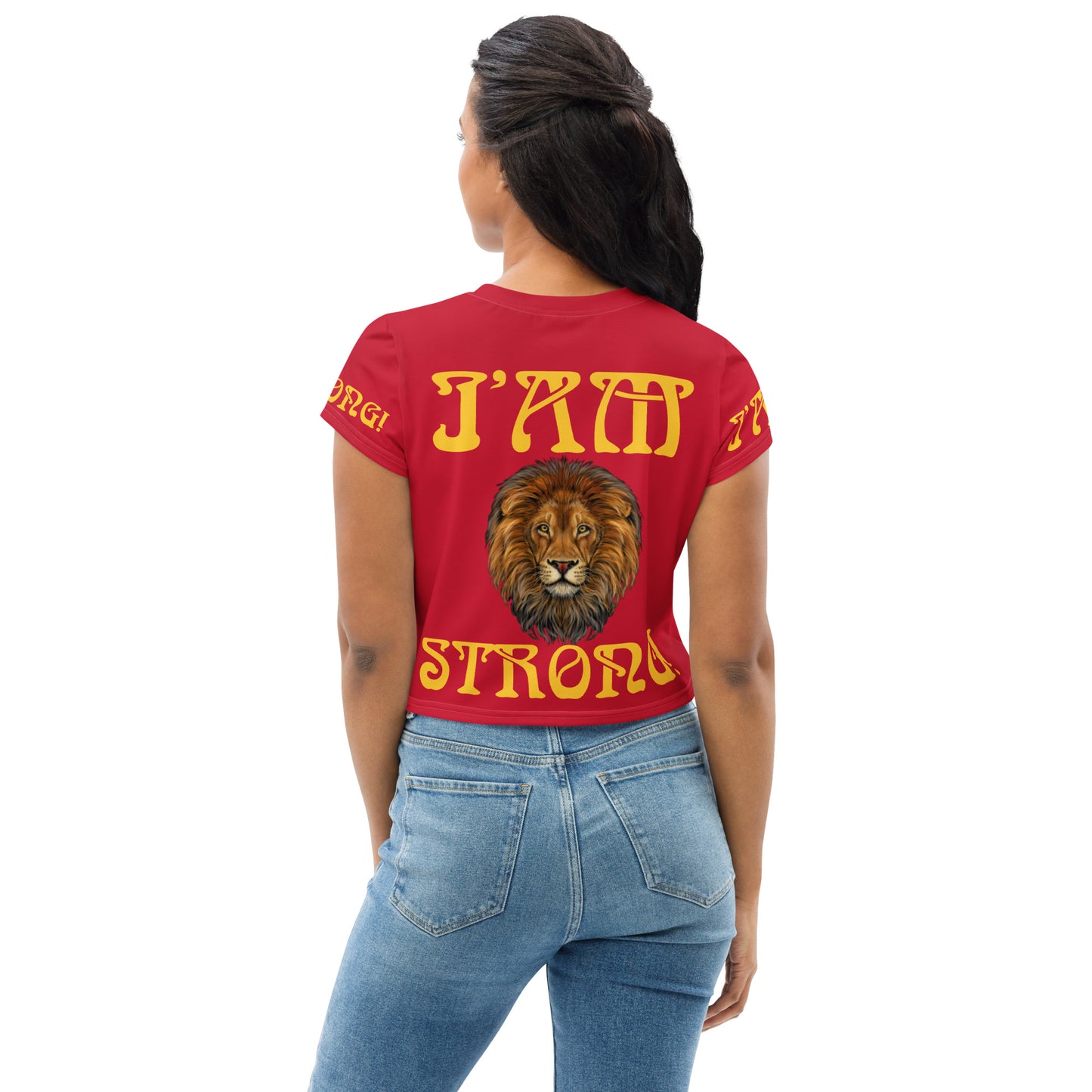“I’AM STRONG!”Red Crop Tee W/Yellow Font