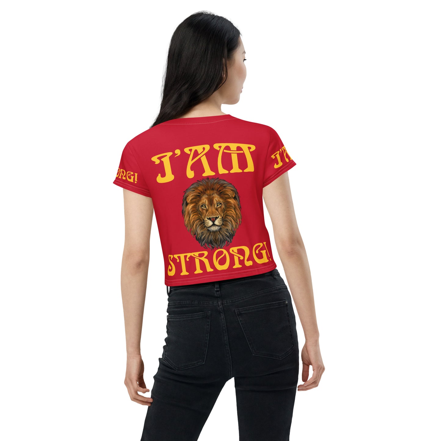 “I’AM STRONG!”Red Crop Tee W/Yellow Font