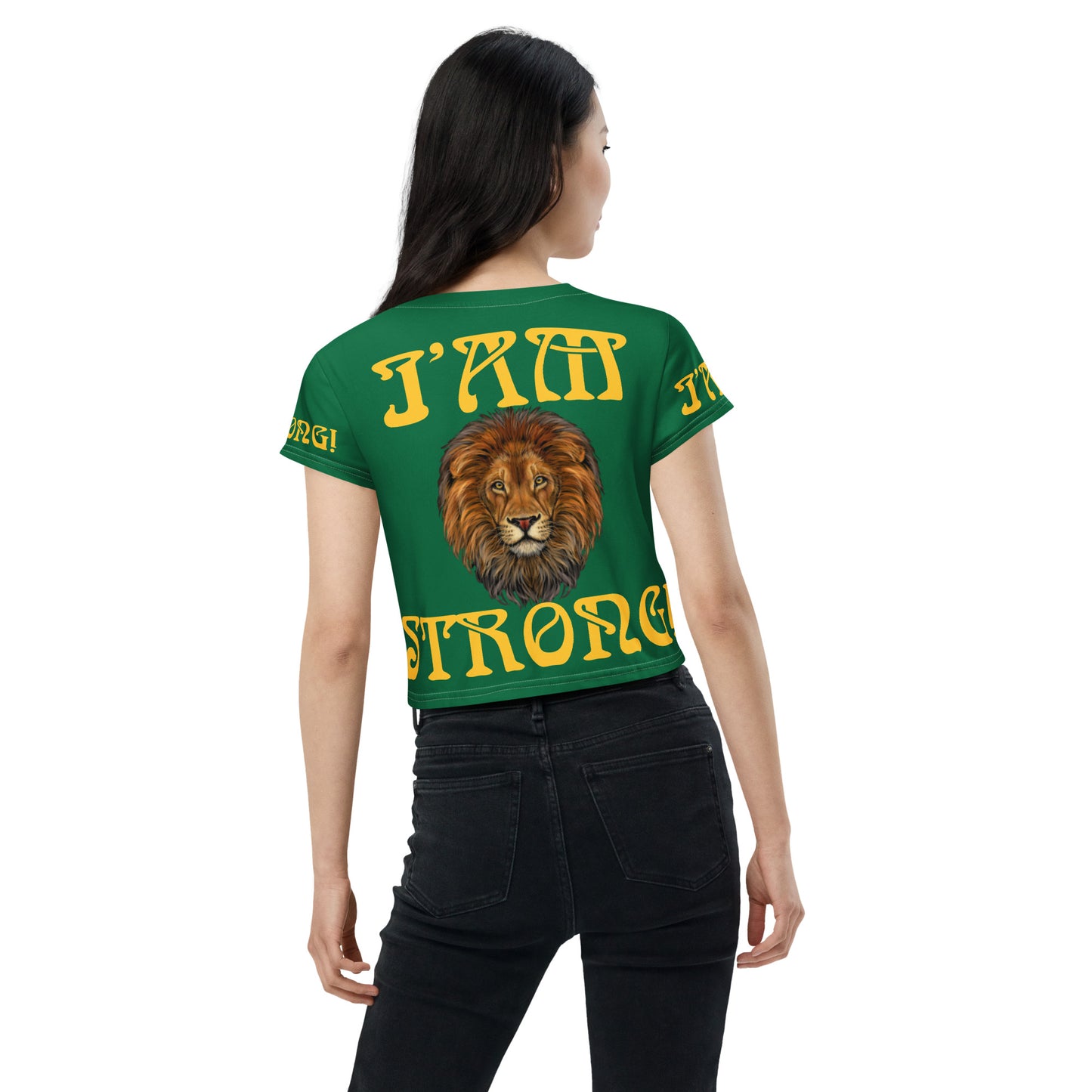 “I’AM STRONG!” Green Crop Tee W/Yellow Font