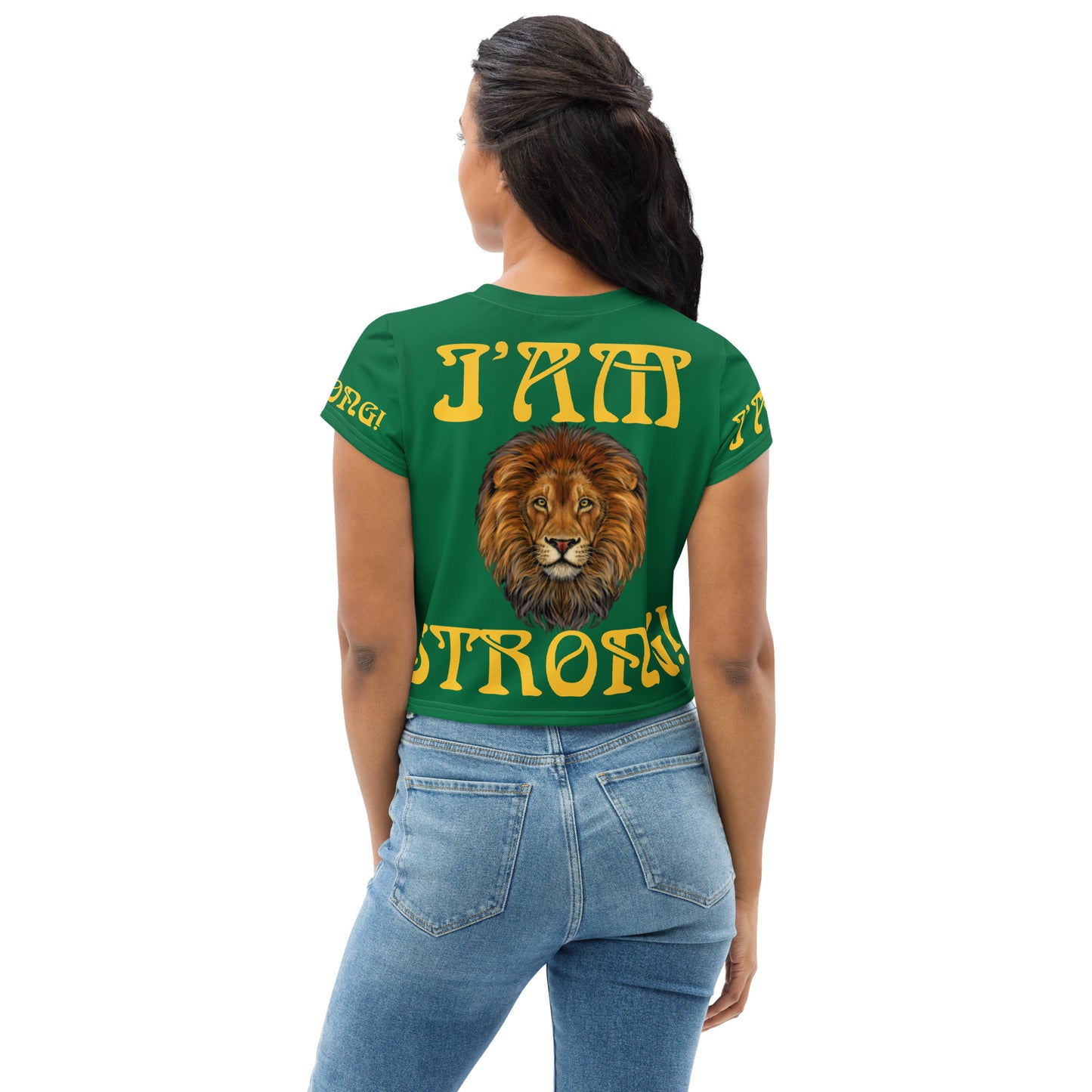 “I’AM STRONG!” Green Crop Tee W/Yellow Font