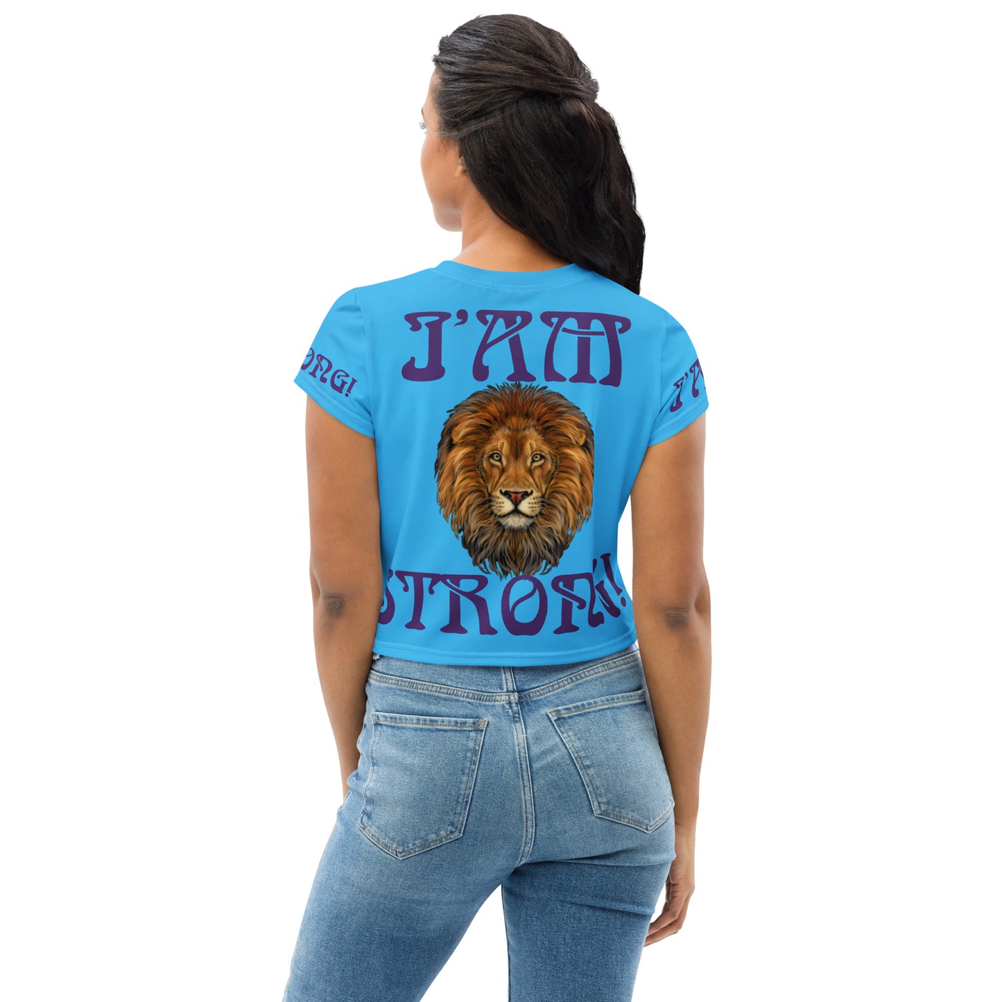 “I’AM STRONG!”SkyBlue Crop Tee W/Purple Font
