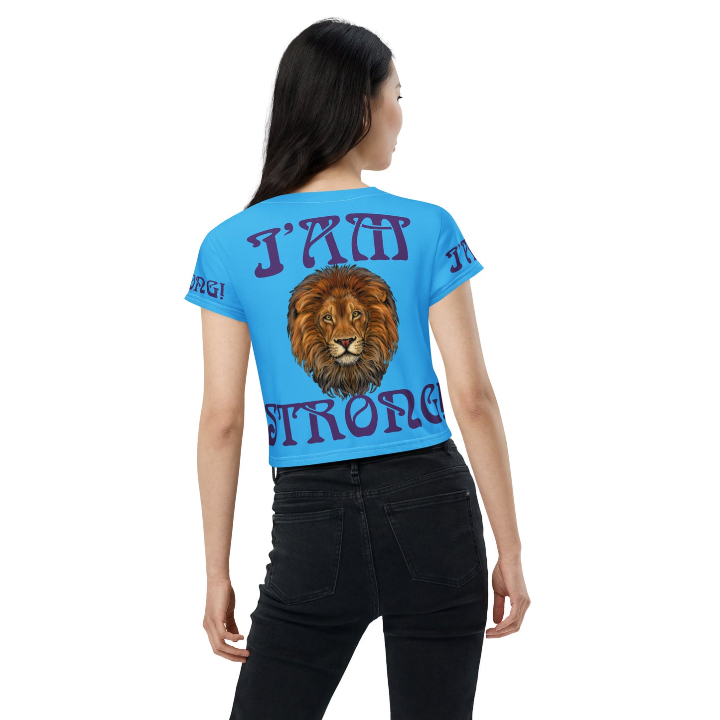 “I’AM STRONG!”SkyBlue Crop Tee W/Purple Font
