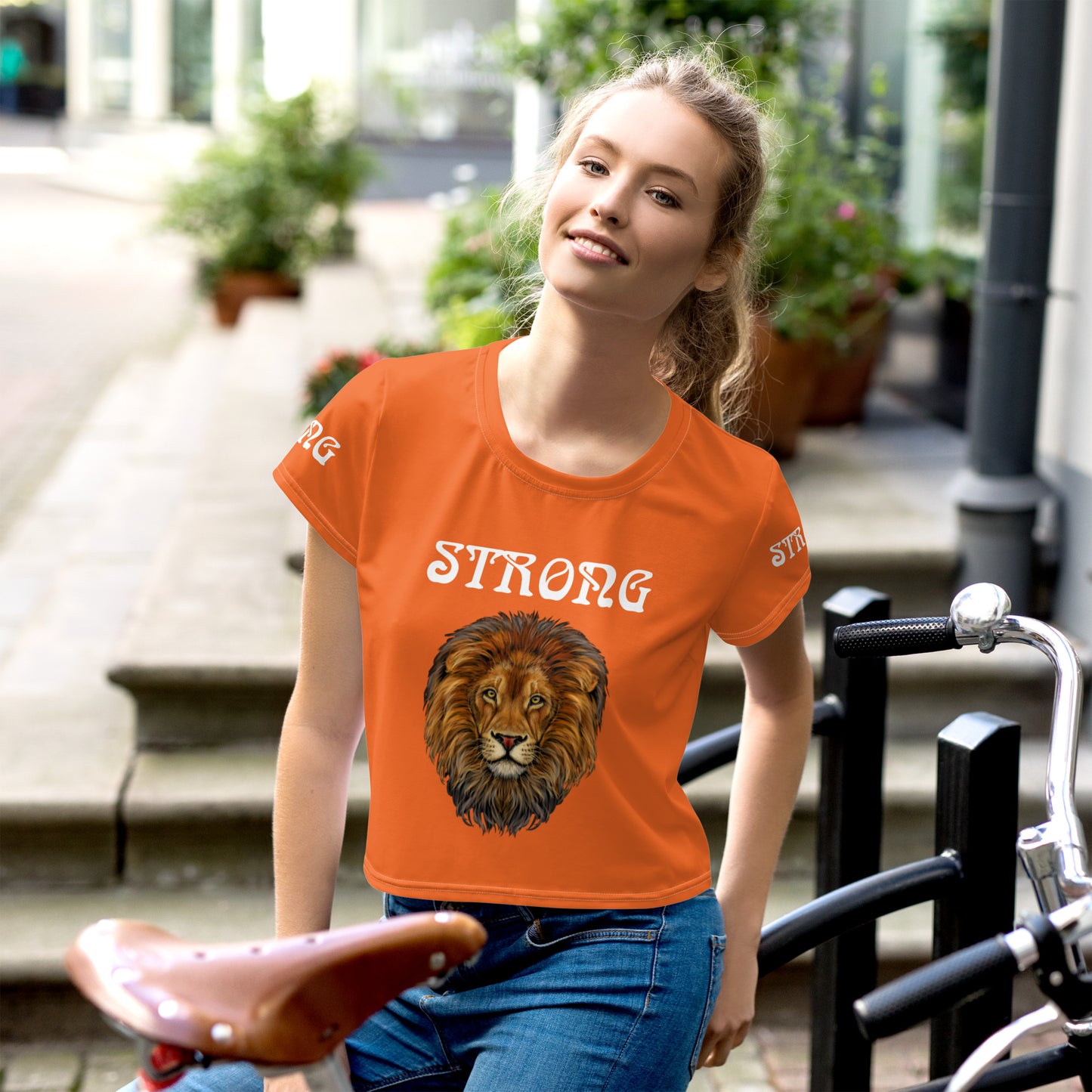 “STRONG”Orange Crop Tee W/White Font