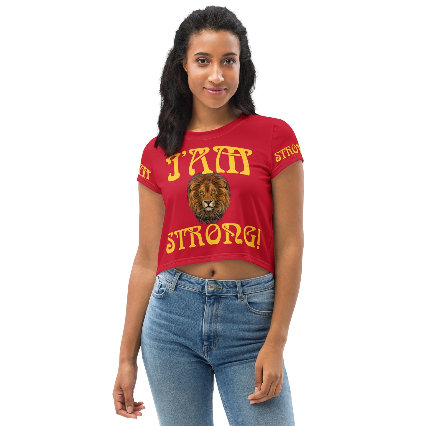 “I’AM STRONG!”Red Crop Tee W/Yellow Font