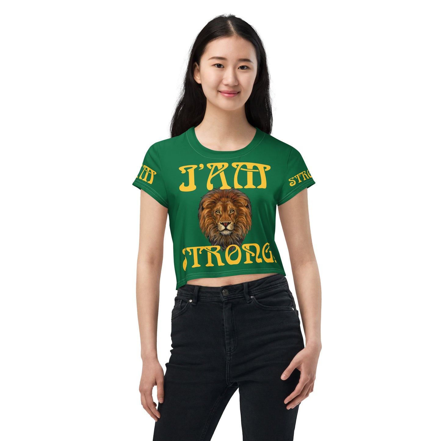 “I’AM STRONG!” Green Crop Tee W/Yellow Font
