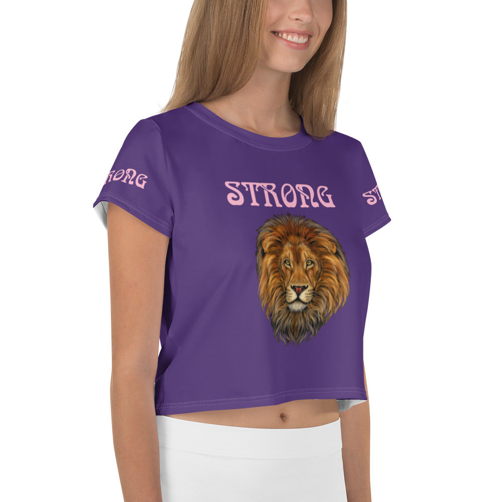 “STRONG” Purple Crop Tee W/Cotton Candy Font