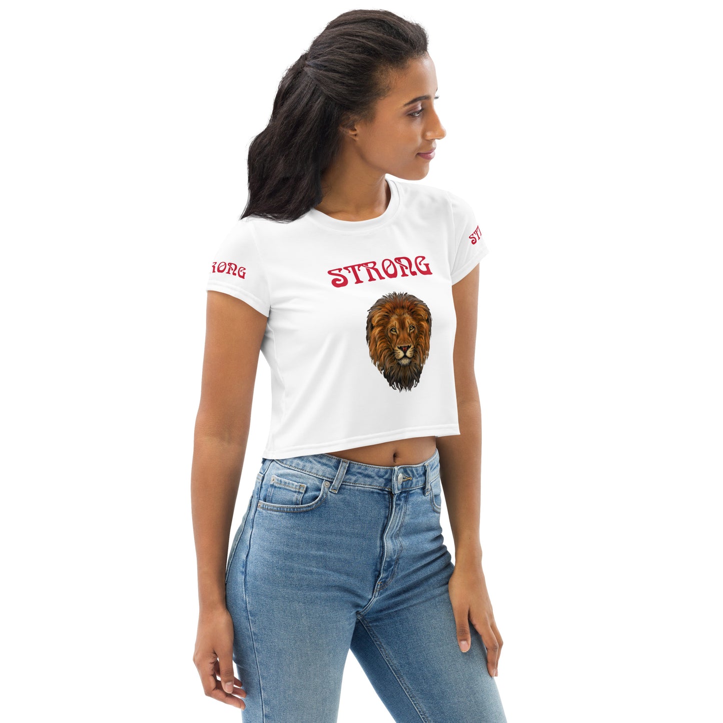 “STRONG”White Crop Tee W/Red Font