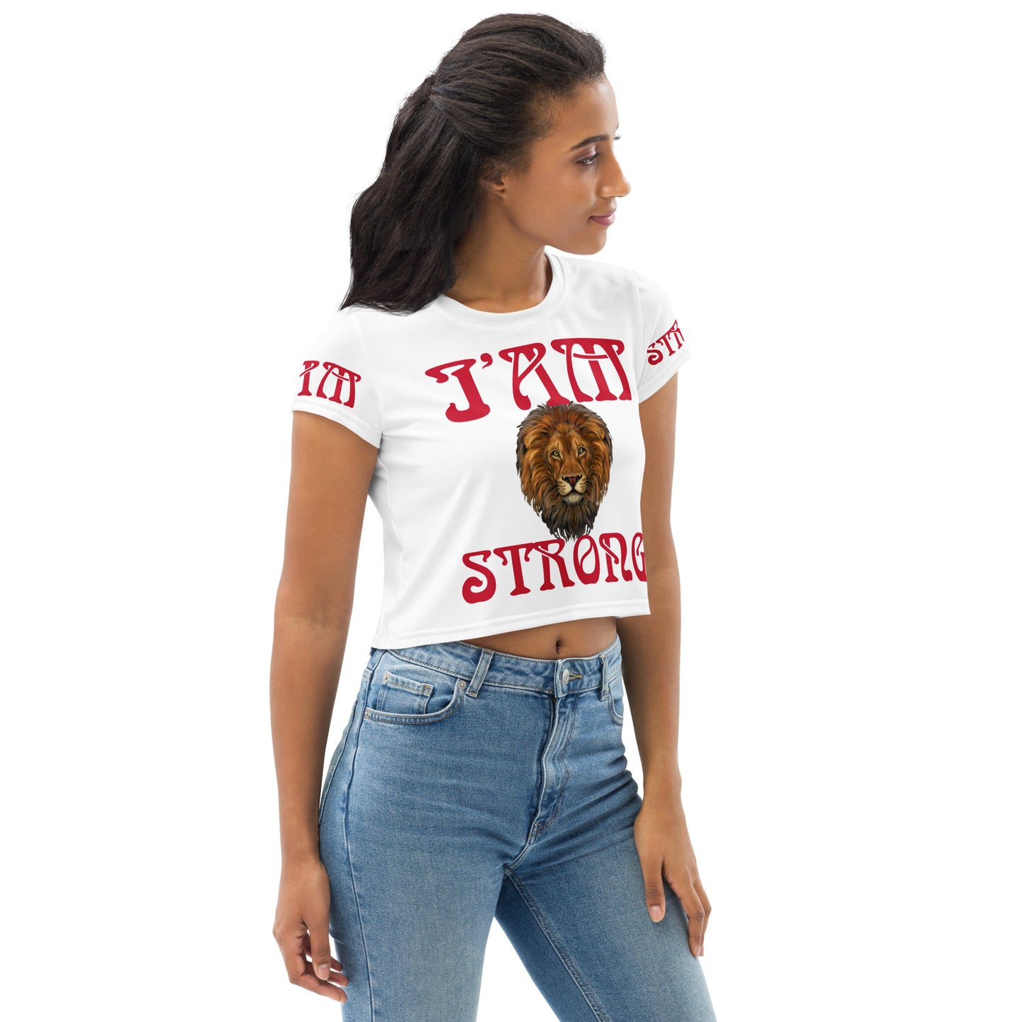 “I’AM STRONG!”White Crop Tee W/Red Font