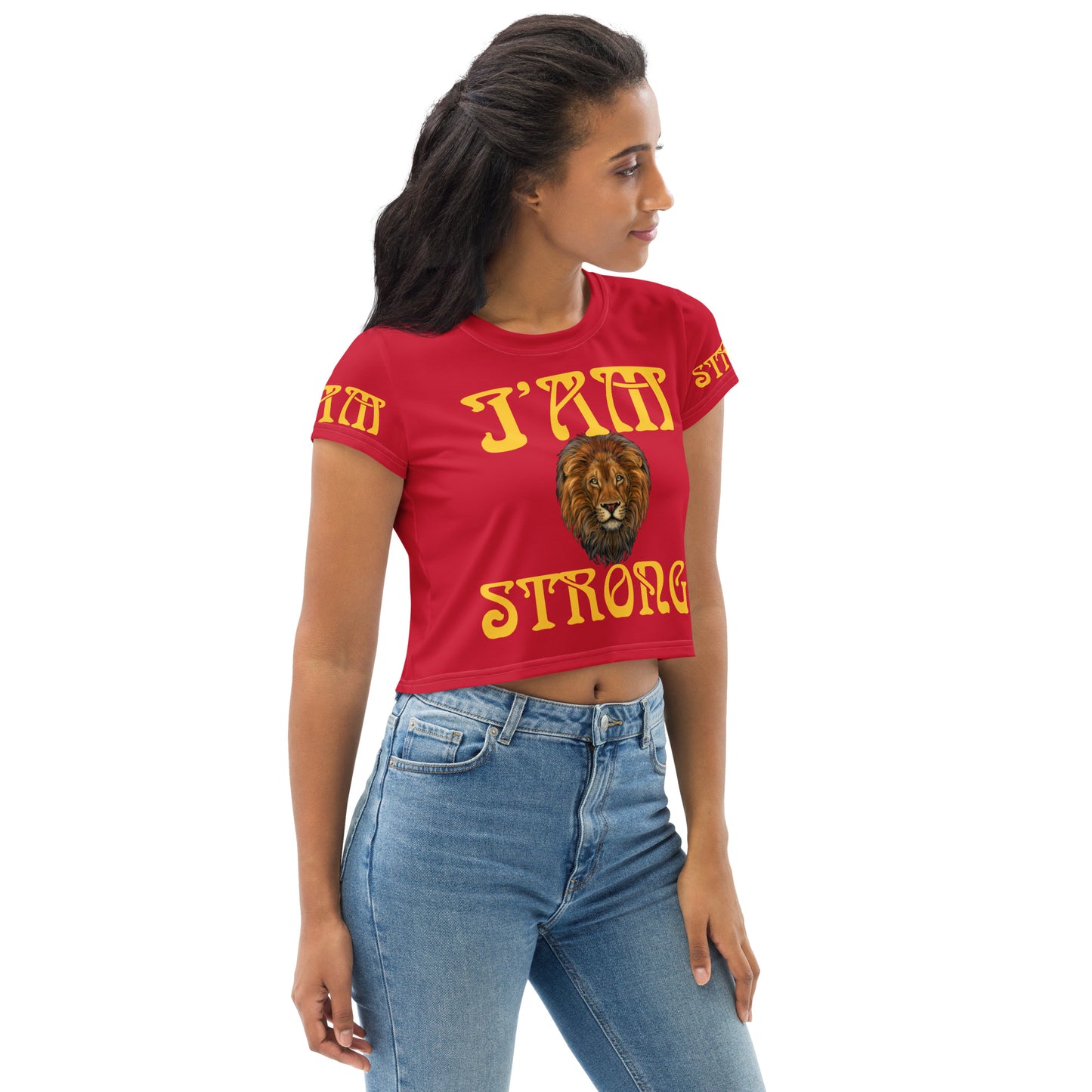 “I’AM STRONG!”Red Crop Tee W/Yellow Font