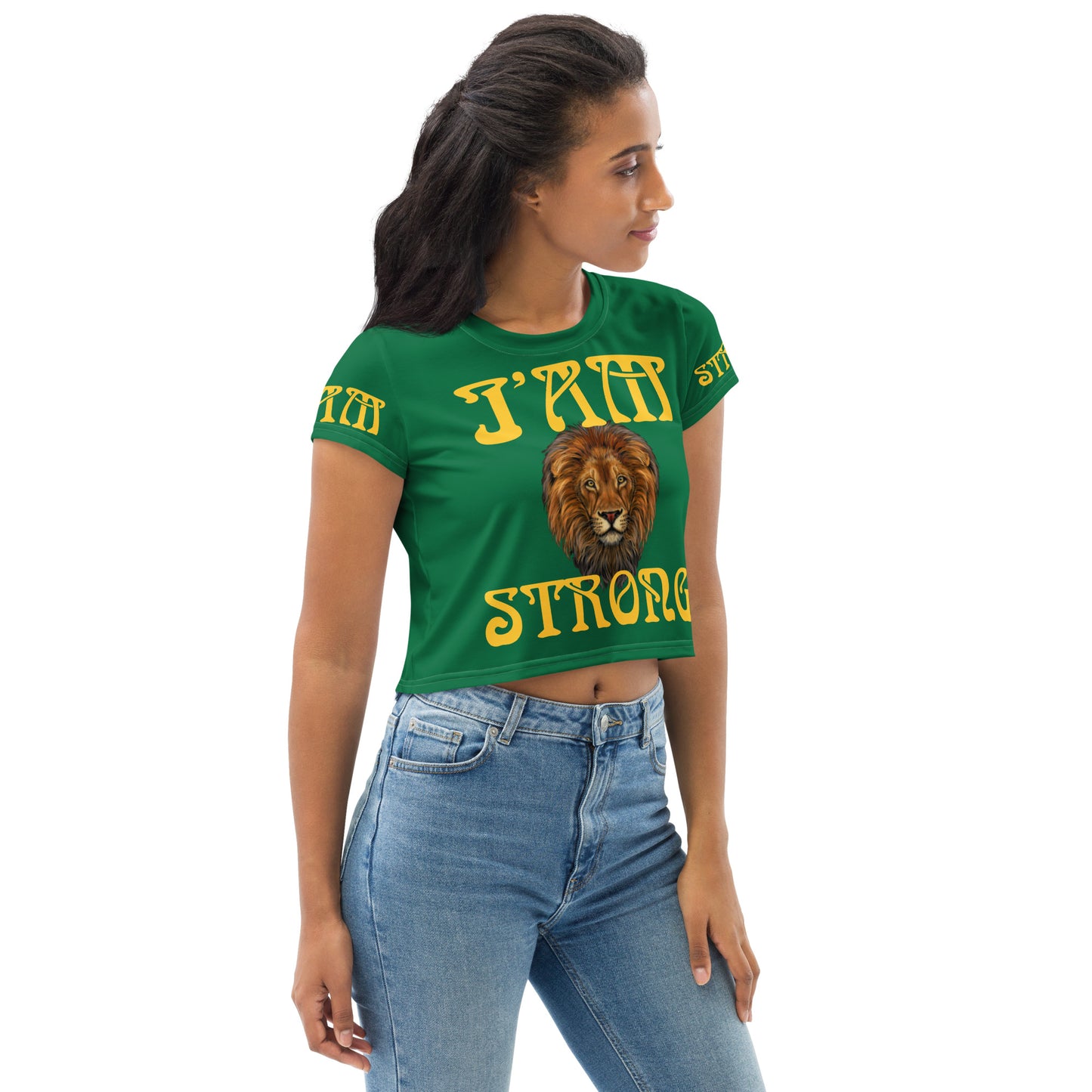 “I’AM STRONG!” Green Crop Tee W/Yellow Font
