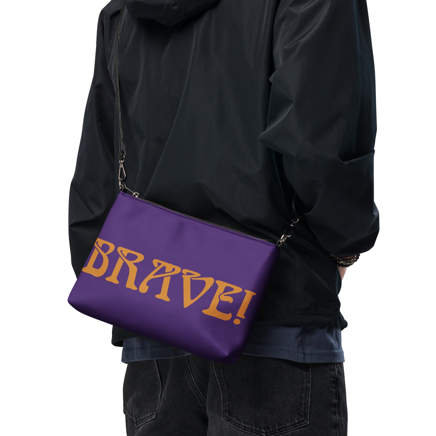 “BRAVE!”Purple Crossbody Bag W/Bronze Font