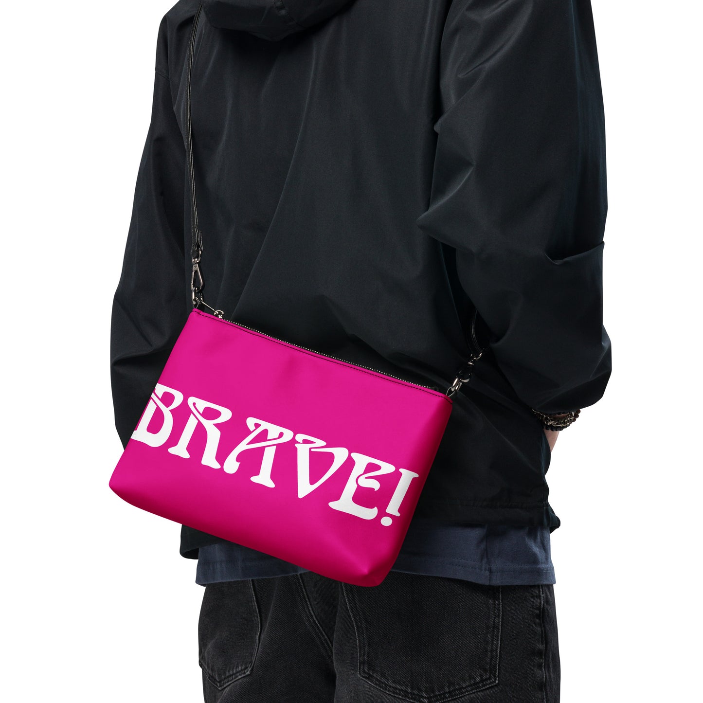 “BRAVE!”Violet Crossbody Bag W/White Font