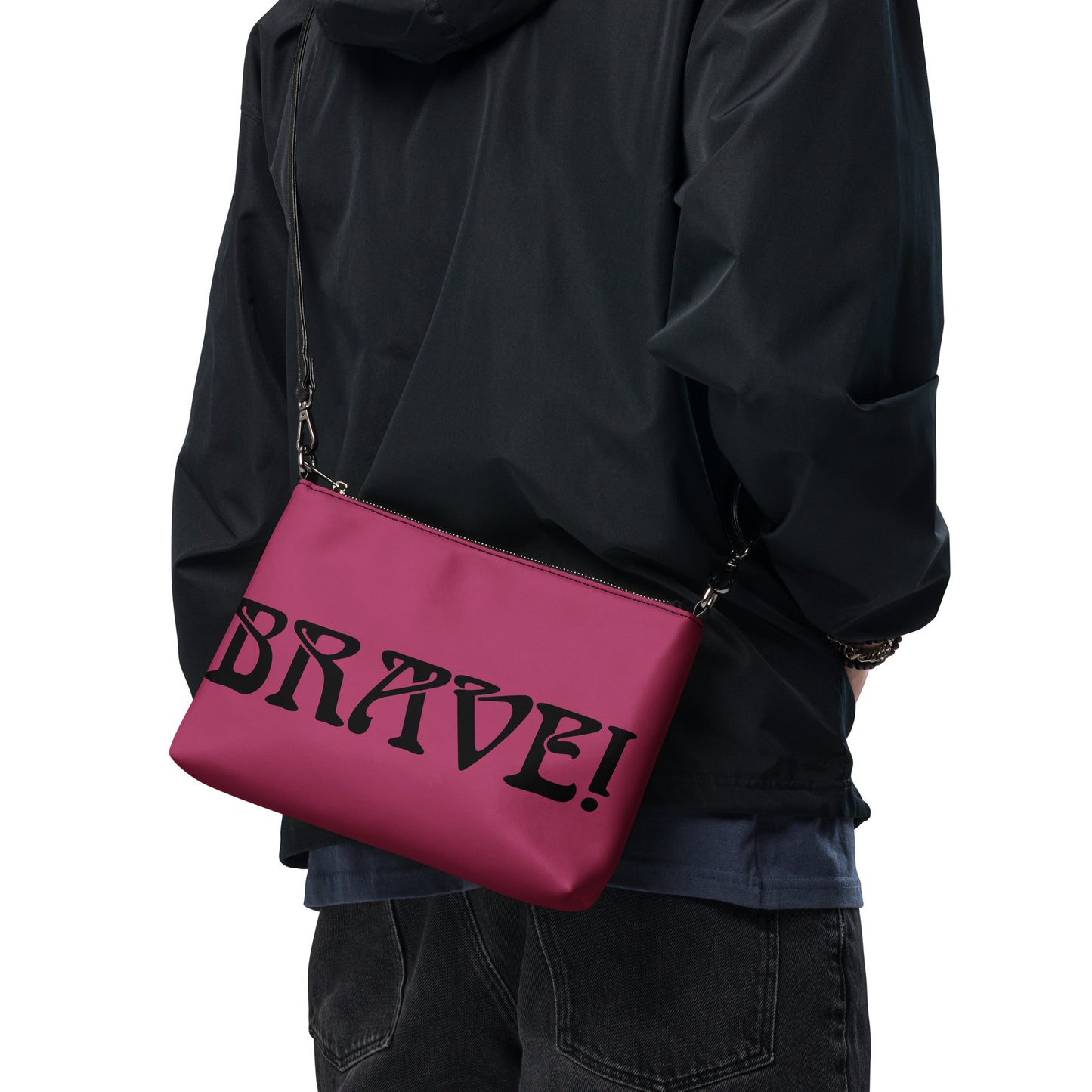 “BRAVE!”Lipstick Crossbody Bag W/Black Font