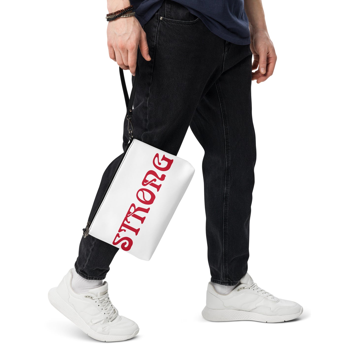 “STRONG”White Crossbody Bag W/Red Font