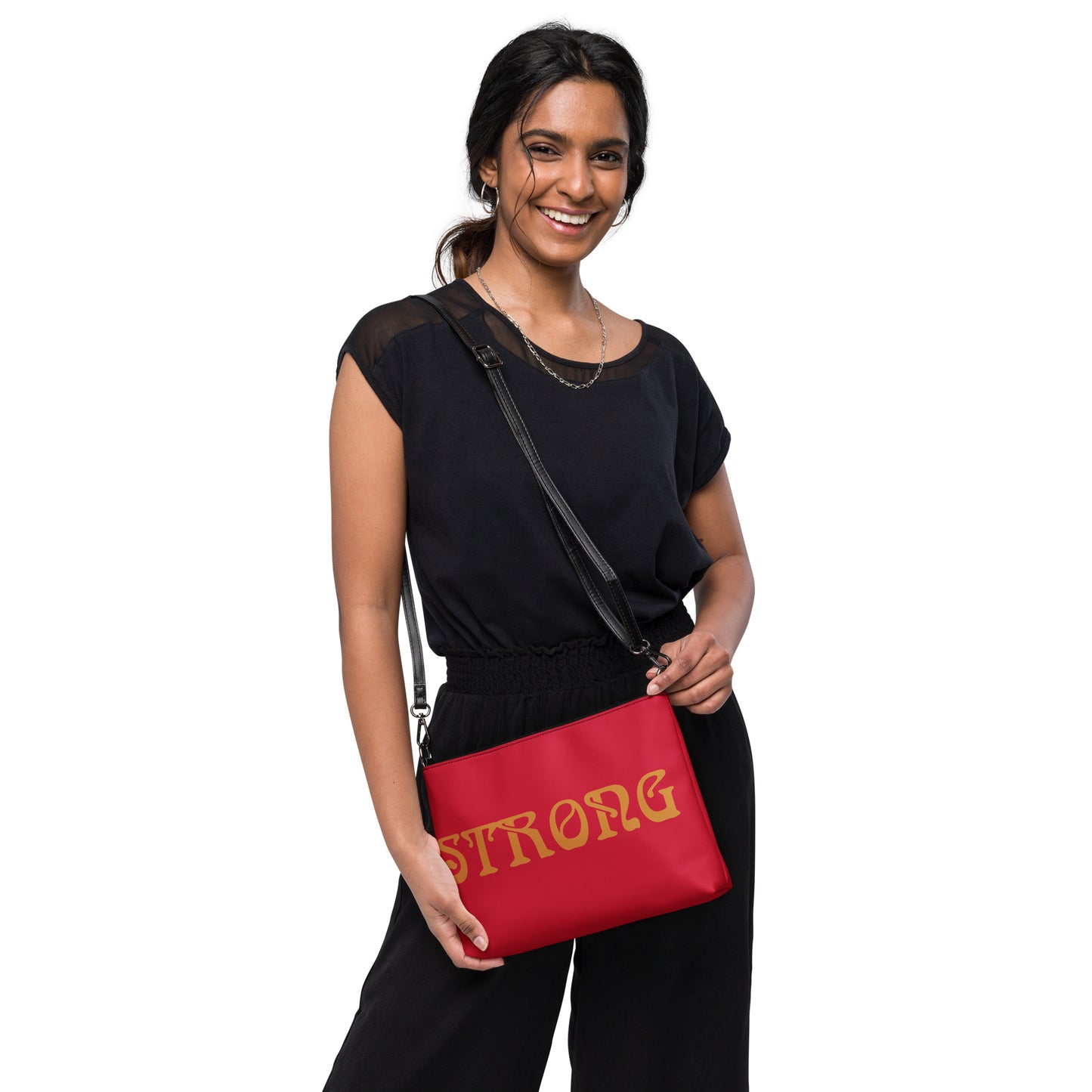 “STRONG”Red Crossbody Bag W/Bronze Font