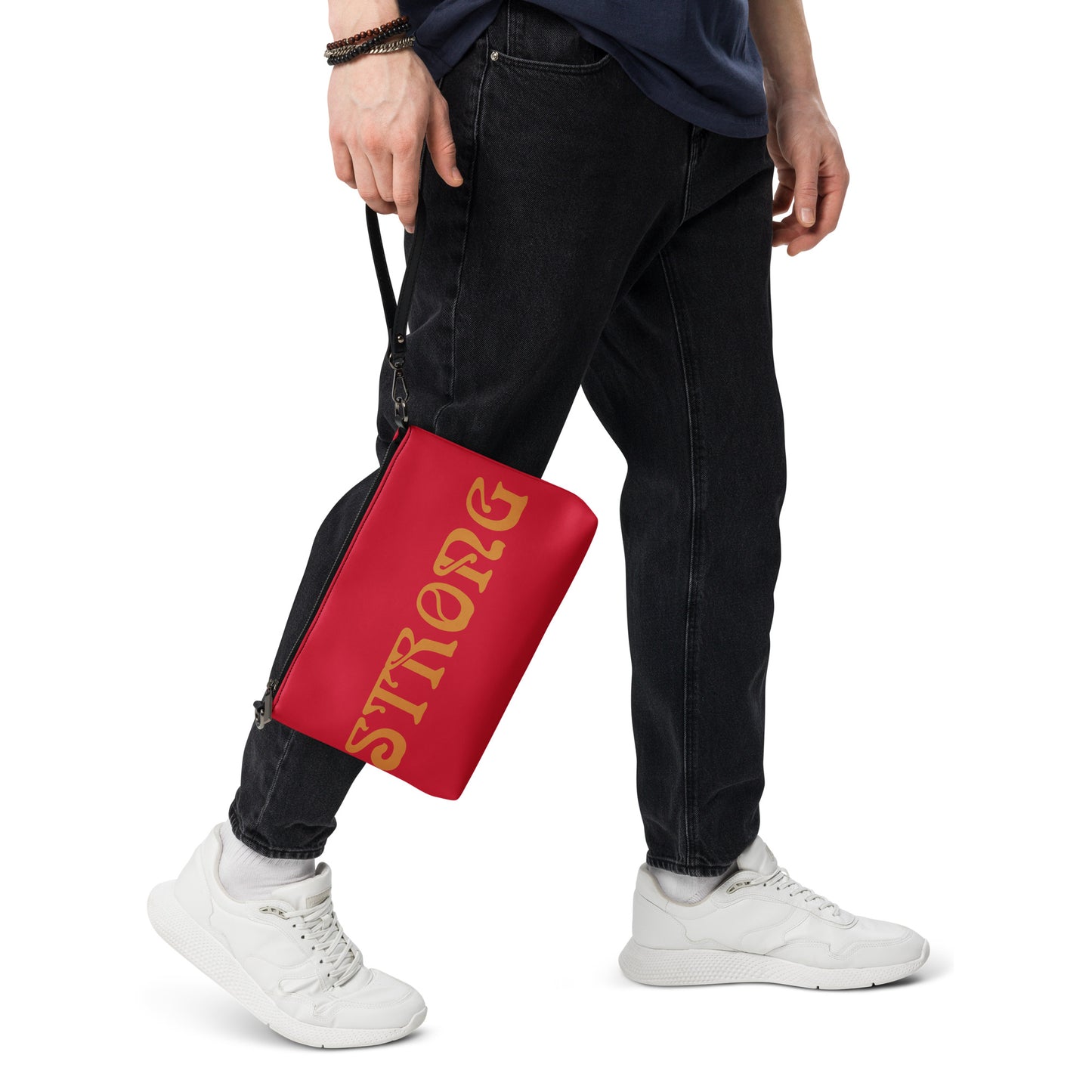 “STRONG”Red Crossbody Bag W/Bronze Font