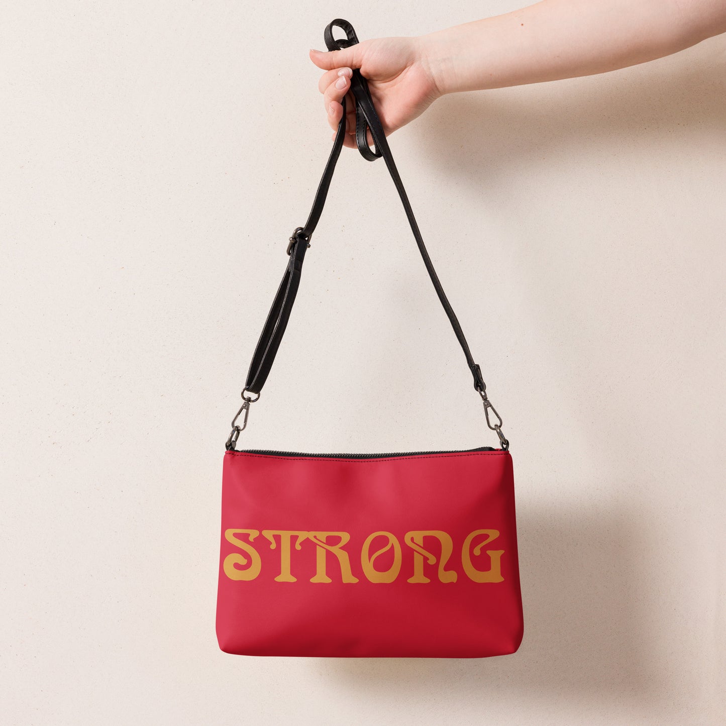 “STRONG”Red Crossbody Bag W/Bronze Font