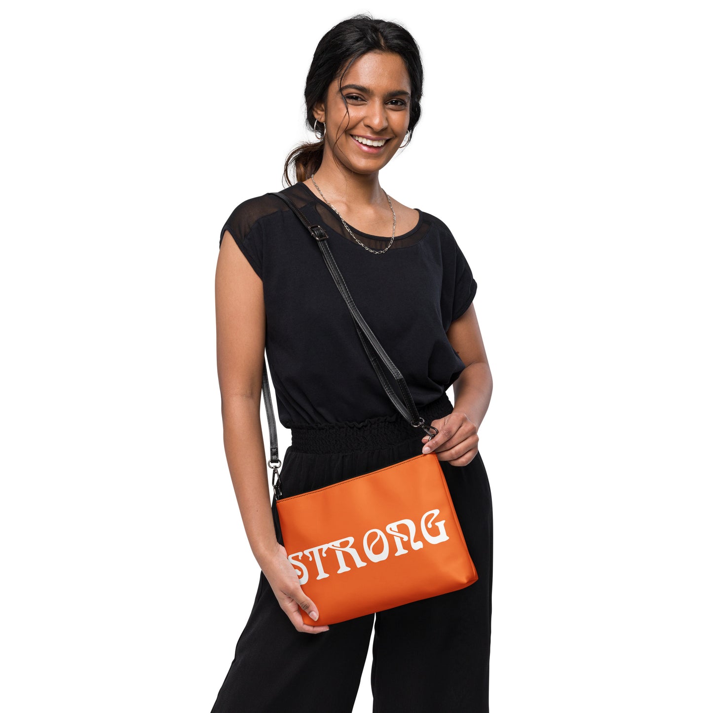 “STRONG”Orange Crossbody Bag W/White Font