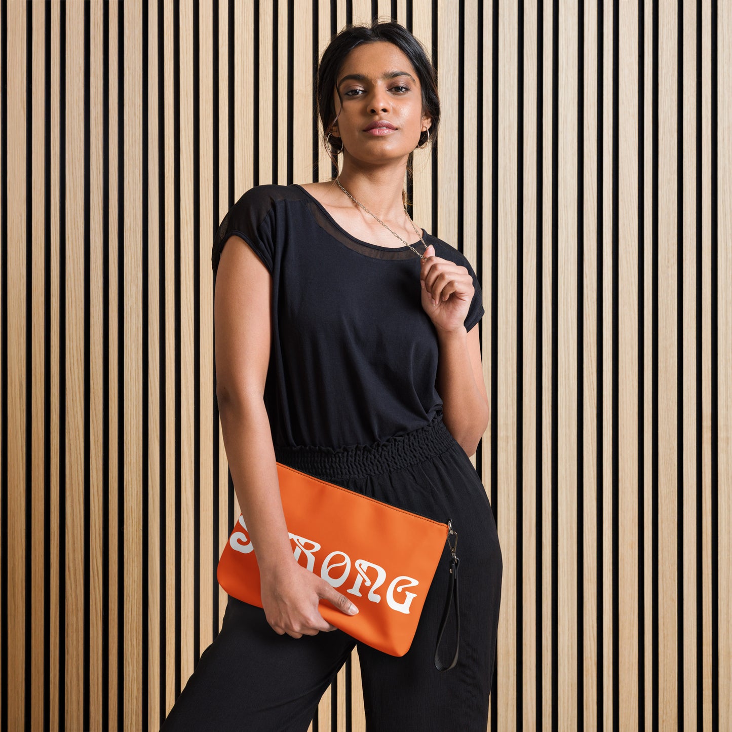 “STRONG”Orange Crossbody Bag W/White Font