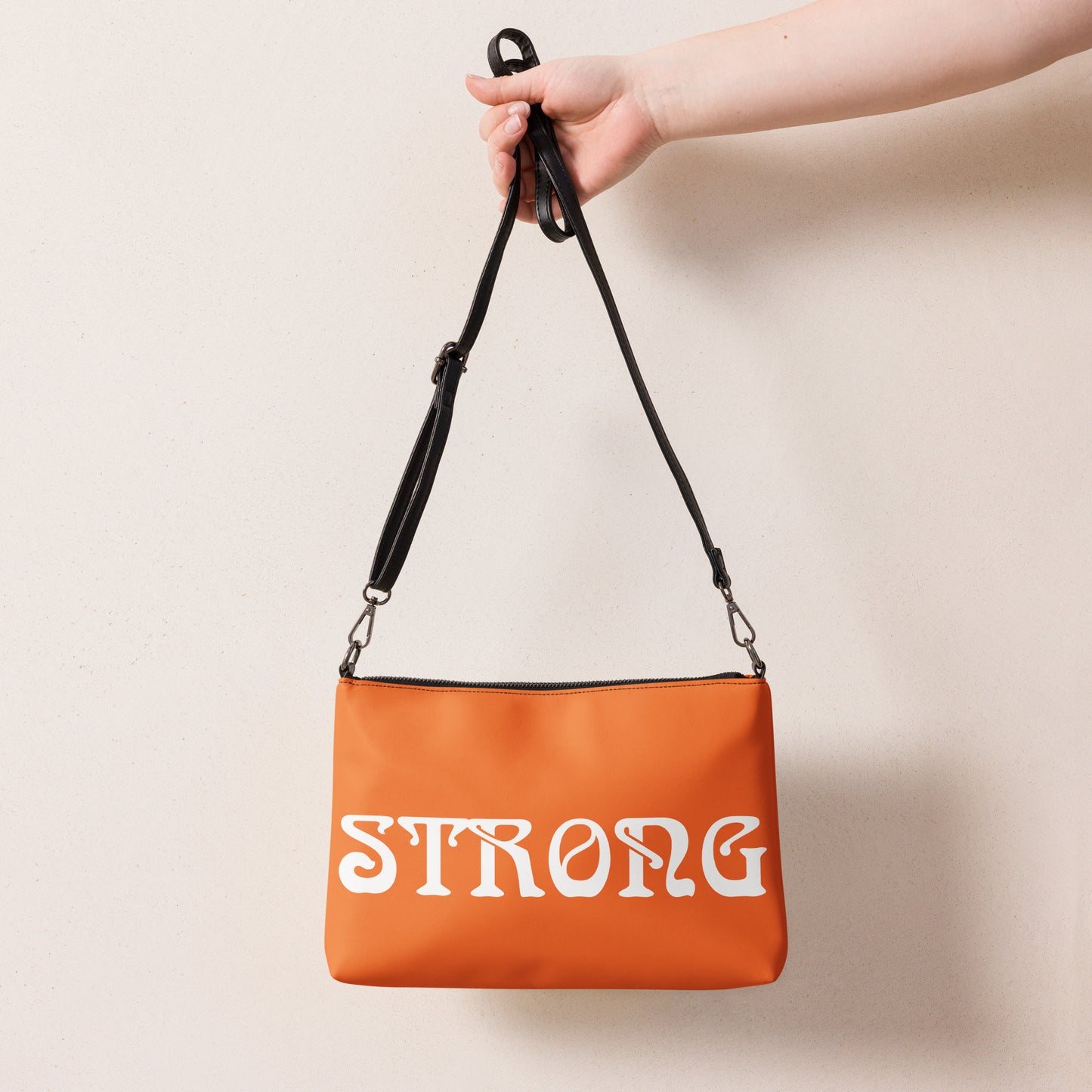 “STRONG”Orange Crossbody Bag W/White Font