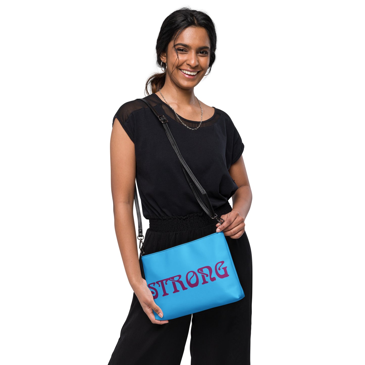 “STRONG”SkyBlue Crossbody Bag W/Purple Font