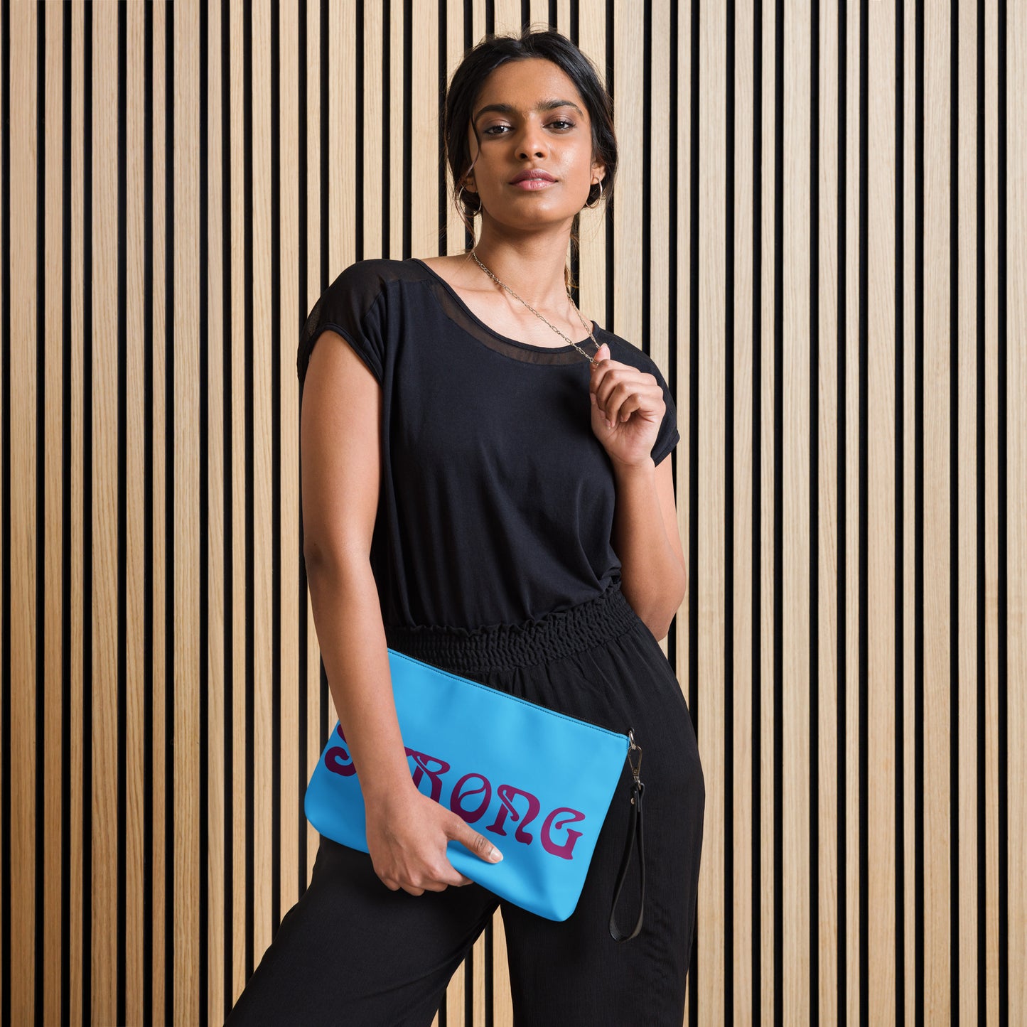 “STRONG”SkyBlue Crossbody Bag W/Purple Font