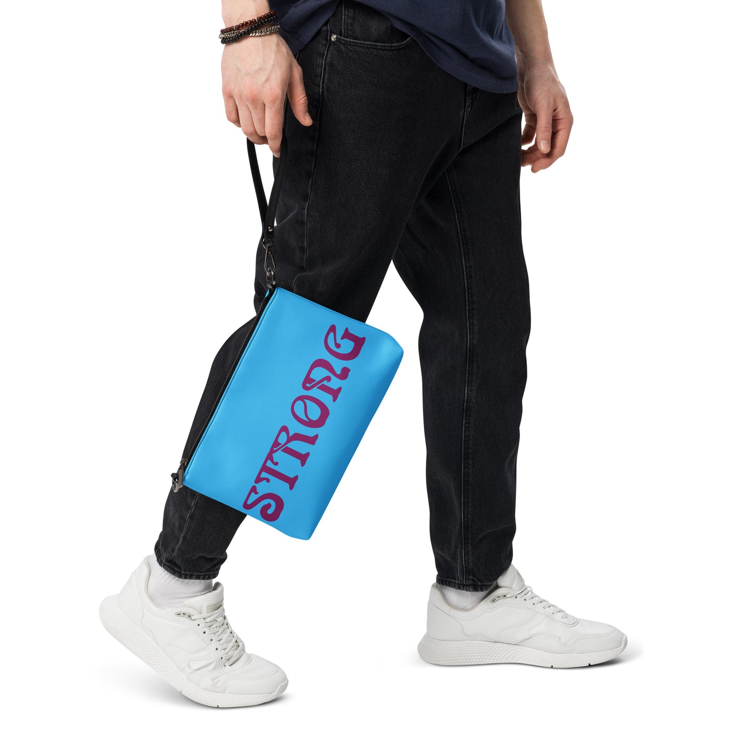 “STRONG”SkyBlue Crossbody Bag W/Purple Font
