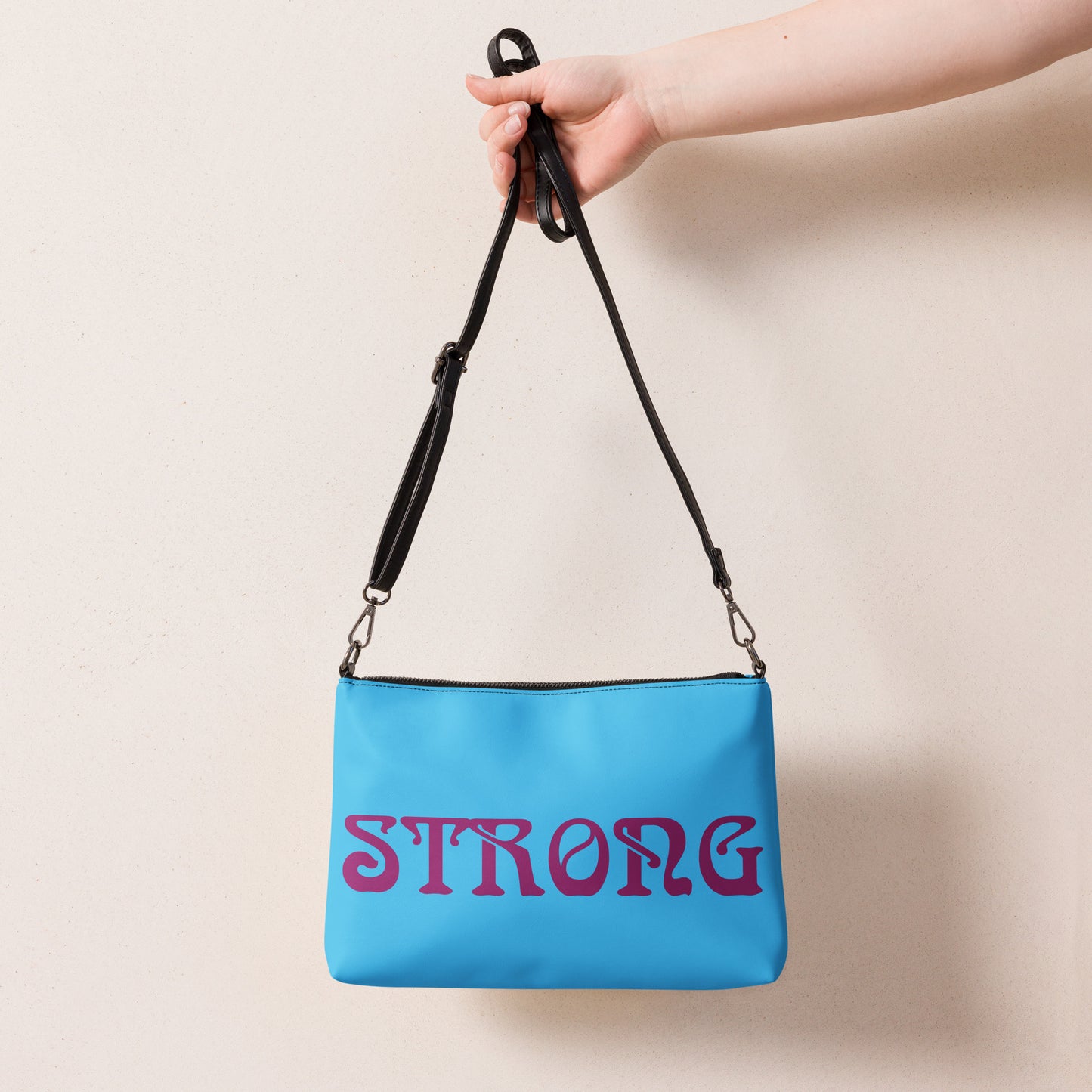 “STRONG”SkyBlue Crossbody Bag W/Purple Font