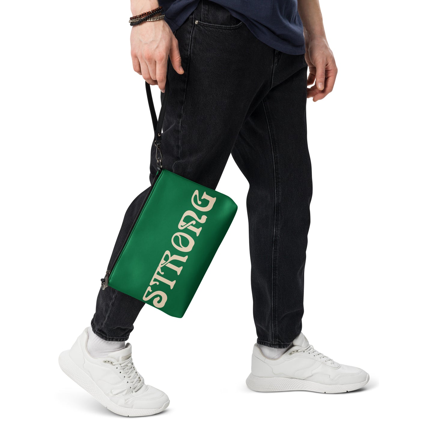 “STRONG”Green Crossbody Bag W/Champagne Font