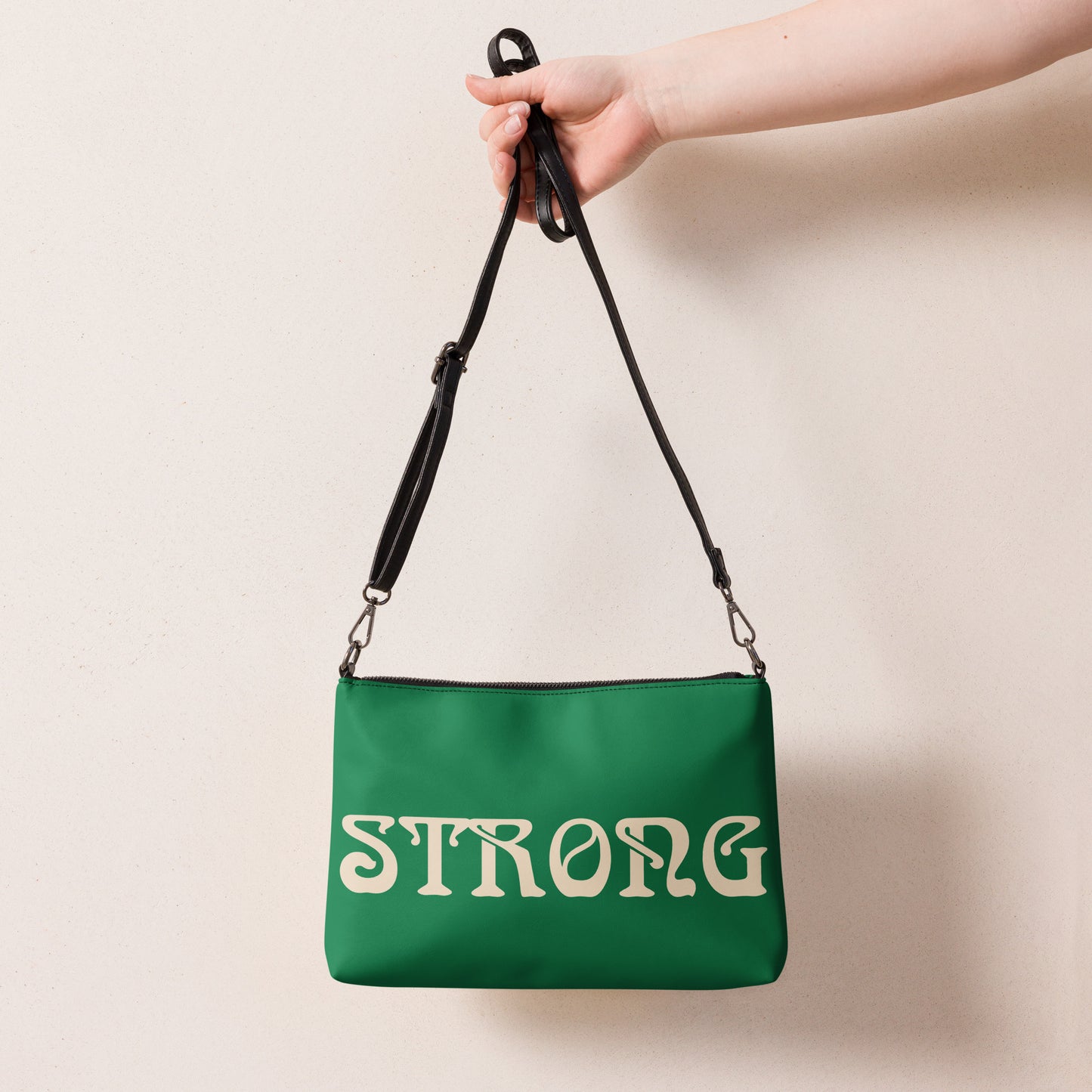 “STRONG”Green Crossbody Bag W/Champagne Font