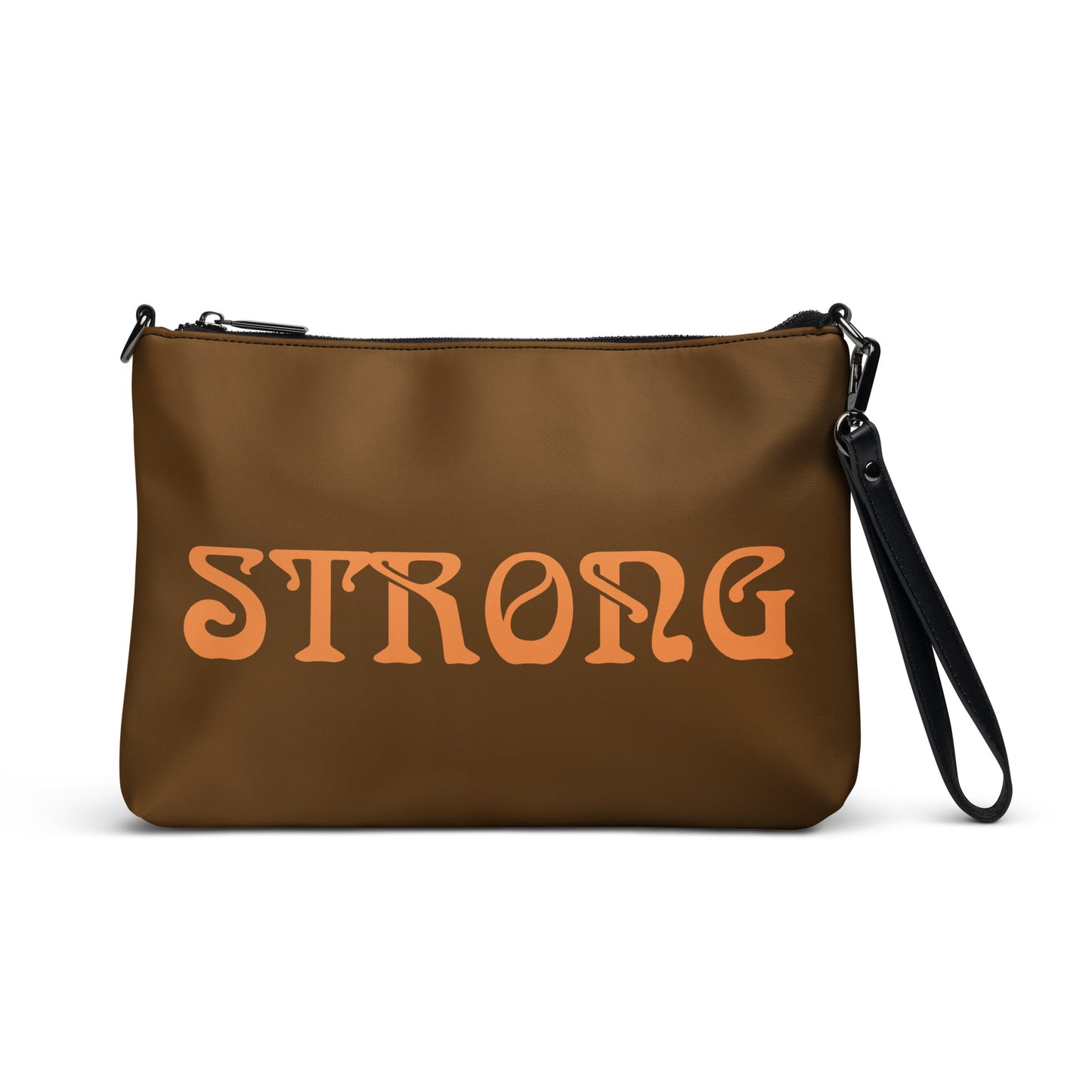 “STRONG”Brown Crossbody Bag W/Orange Font