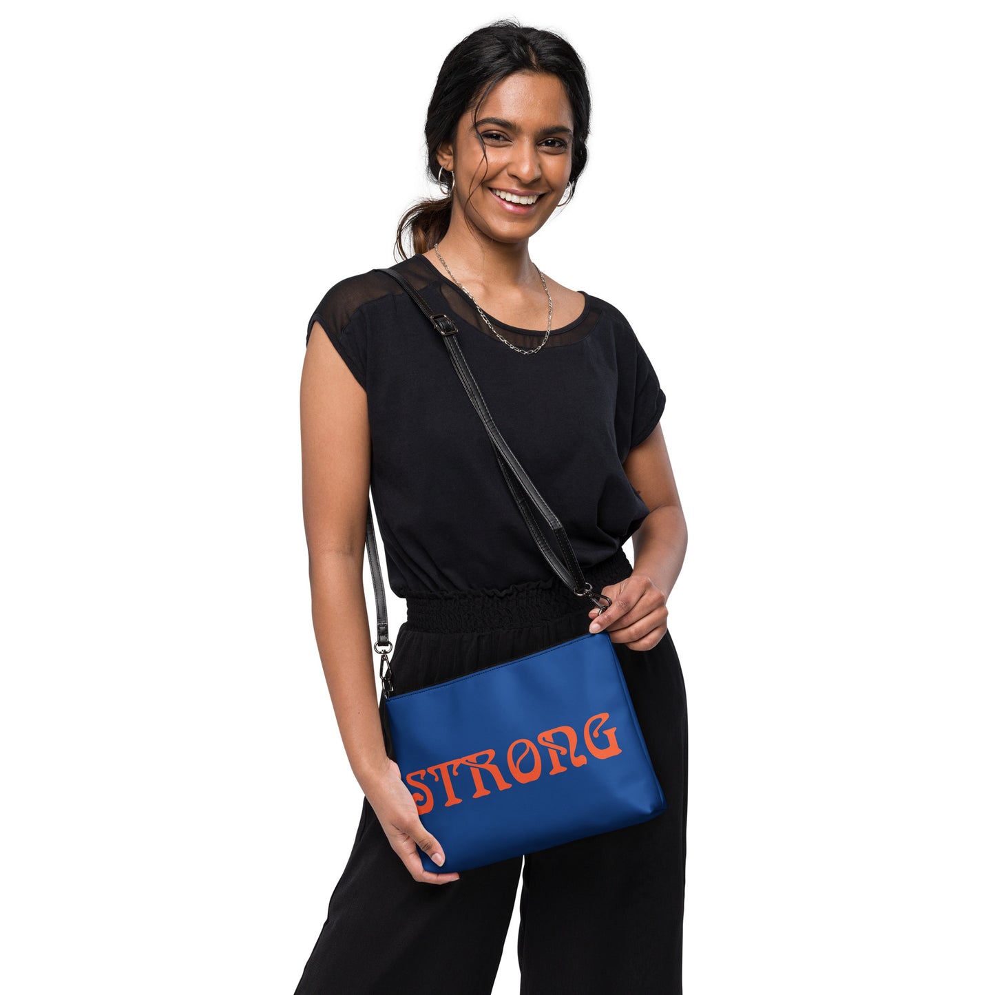 “STRONG”Blue Crossbody Bag W/Orange Font