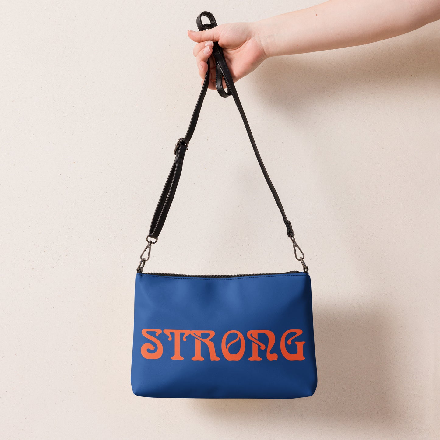 “STRONG”Blue Crossbody Bag W/Orange Font