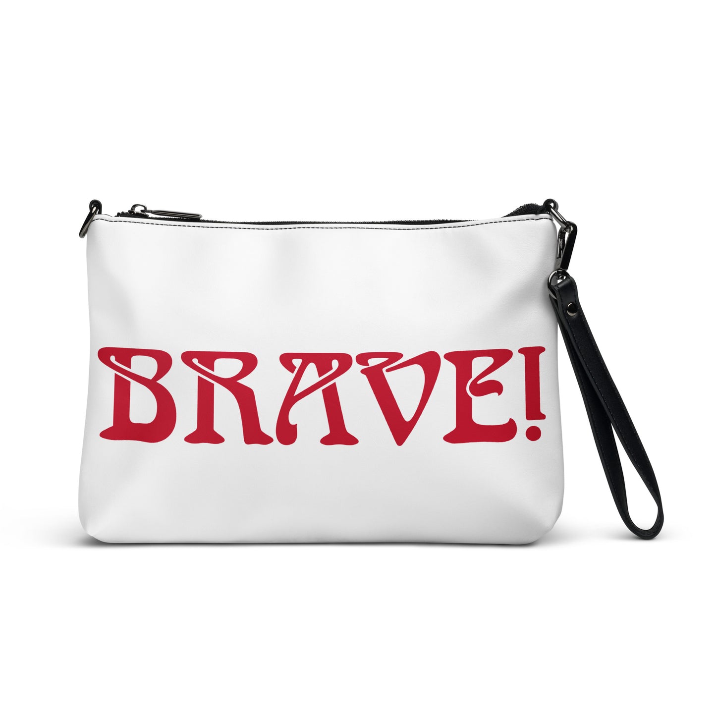 “BRAVE!”White Crossbody Bag W/Red Font
