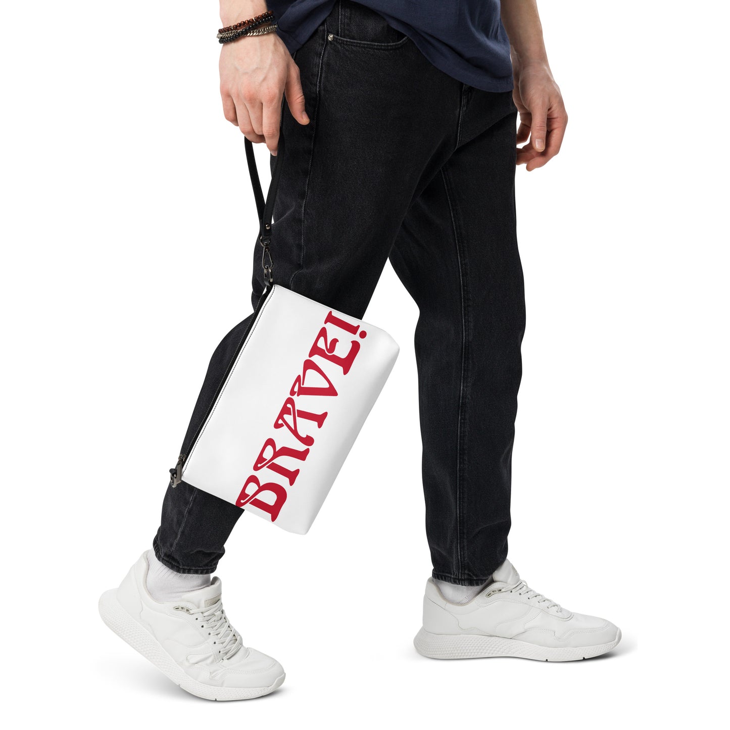 “BRAVE!”White Crossbody Bag W/Red Font