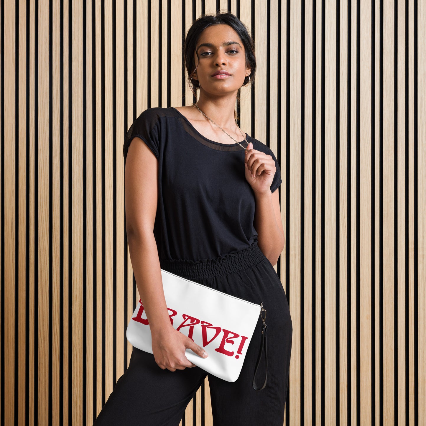 “BRAVE!”White Crossbody Bag W/Red Font