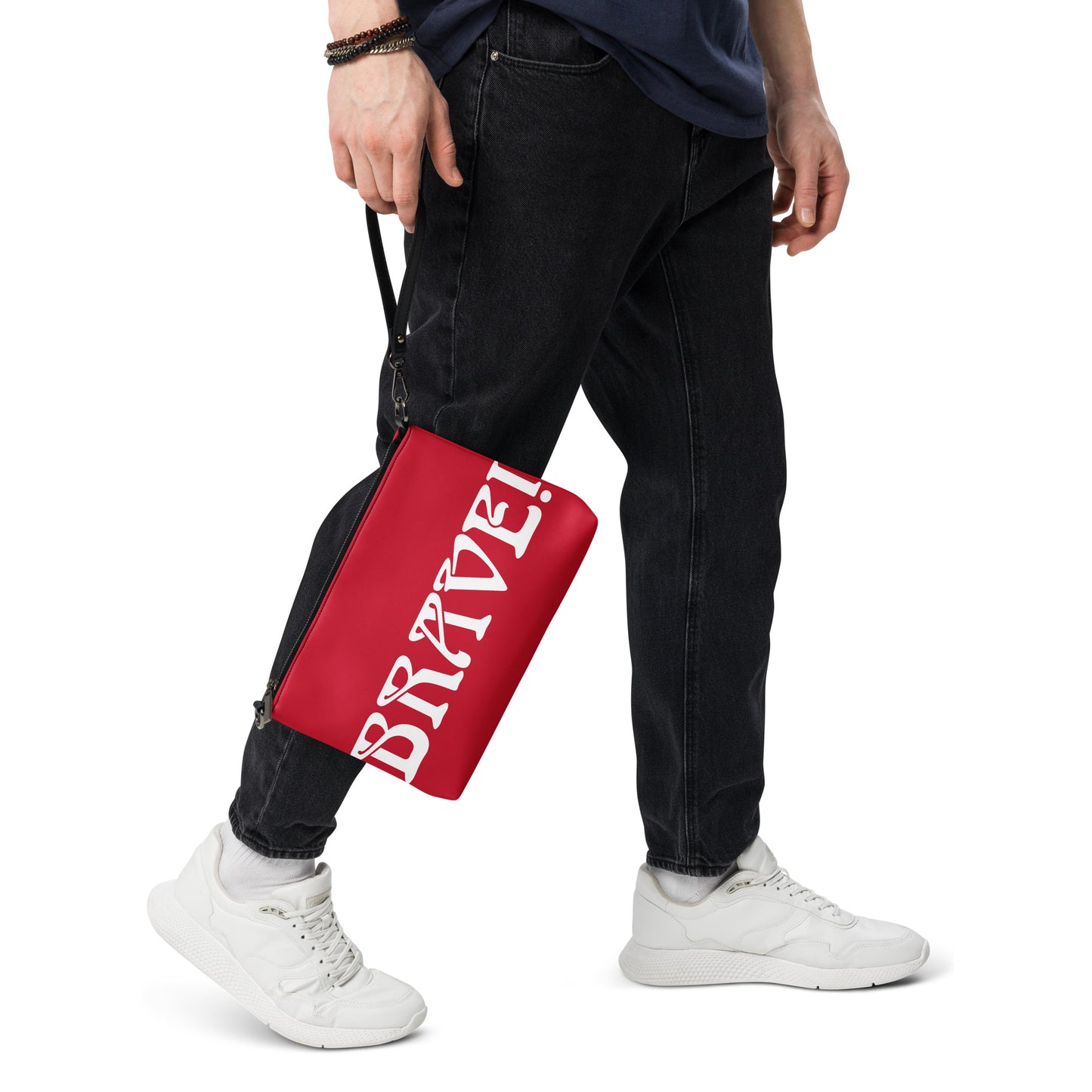 “BRAVE!”Red Crossbody Bag W/White Font