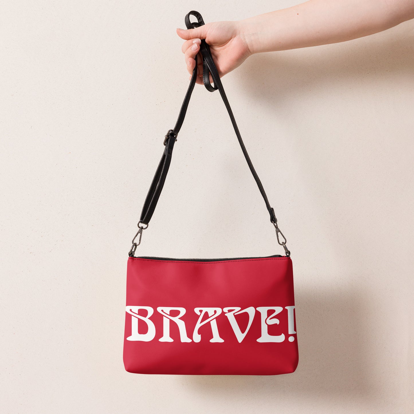 “BRAVE!”Red Crossbody Bag W/White Font