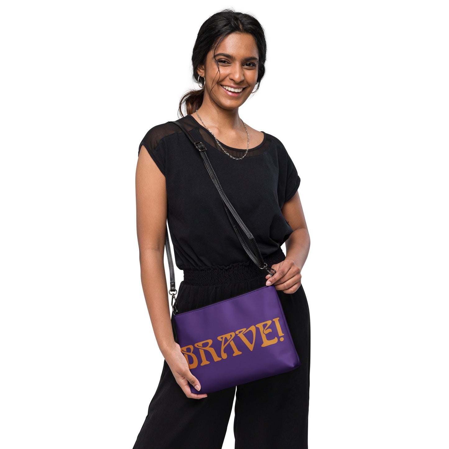 “BRAVE!”Purple Crossbody Bag W/Bronze Font