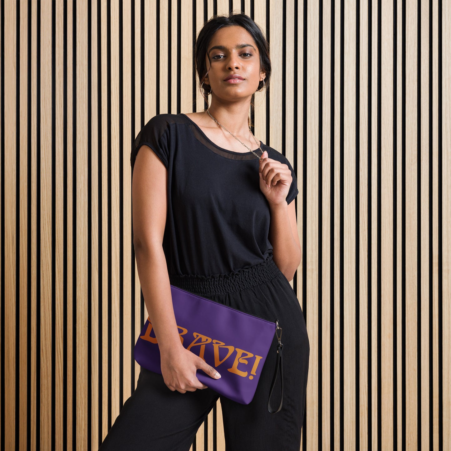 “BRAVE!”Purple Crossbody Bag W/Bronze Font