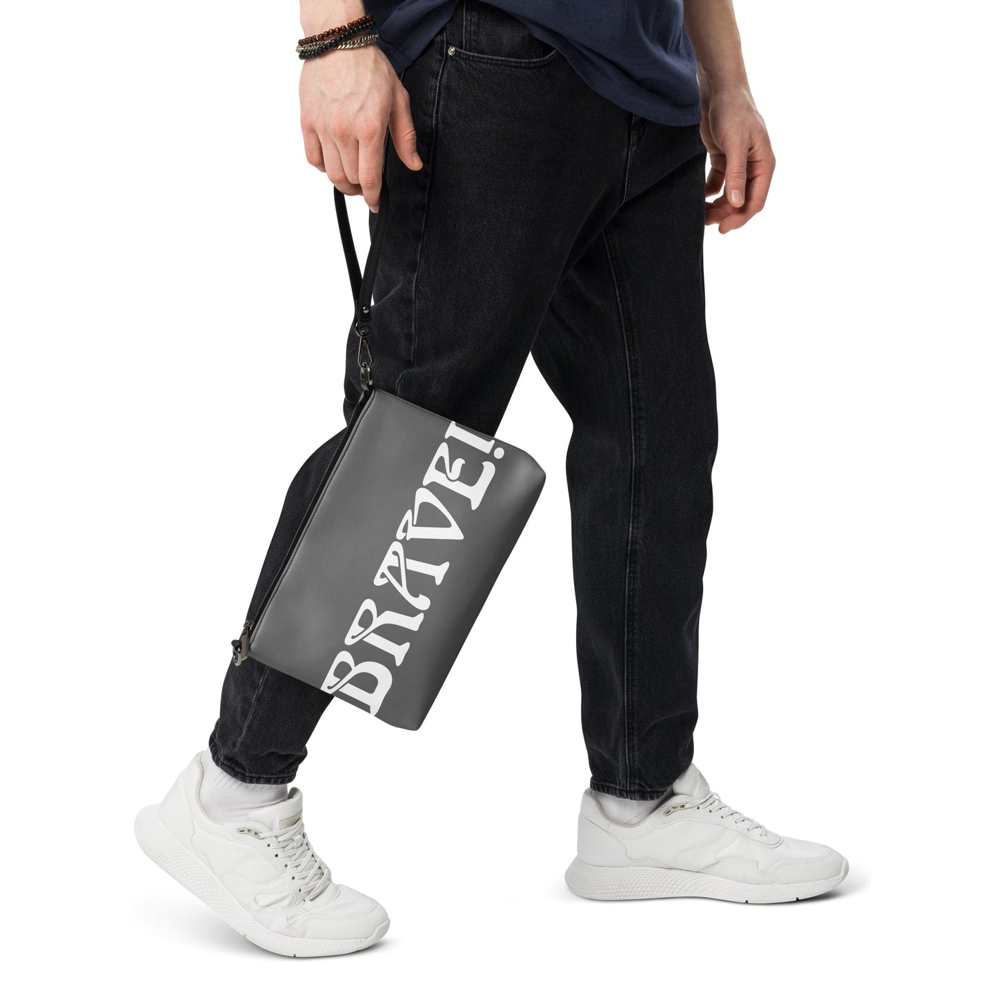 “BRAVE!”Grey Crossbody Bag W/White Font