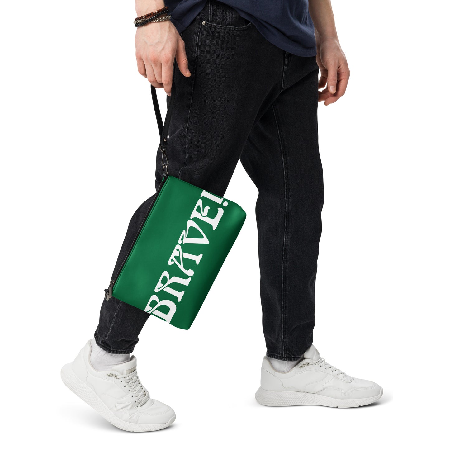 “BRAVE!”Green Crossbody Bag W/White Font