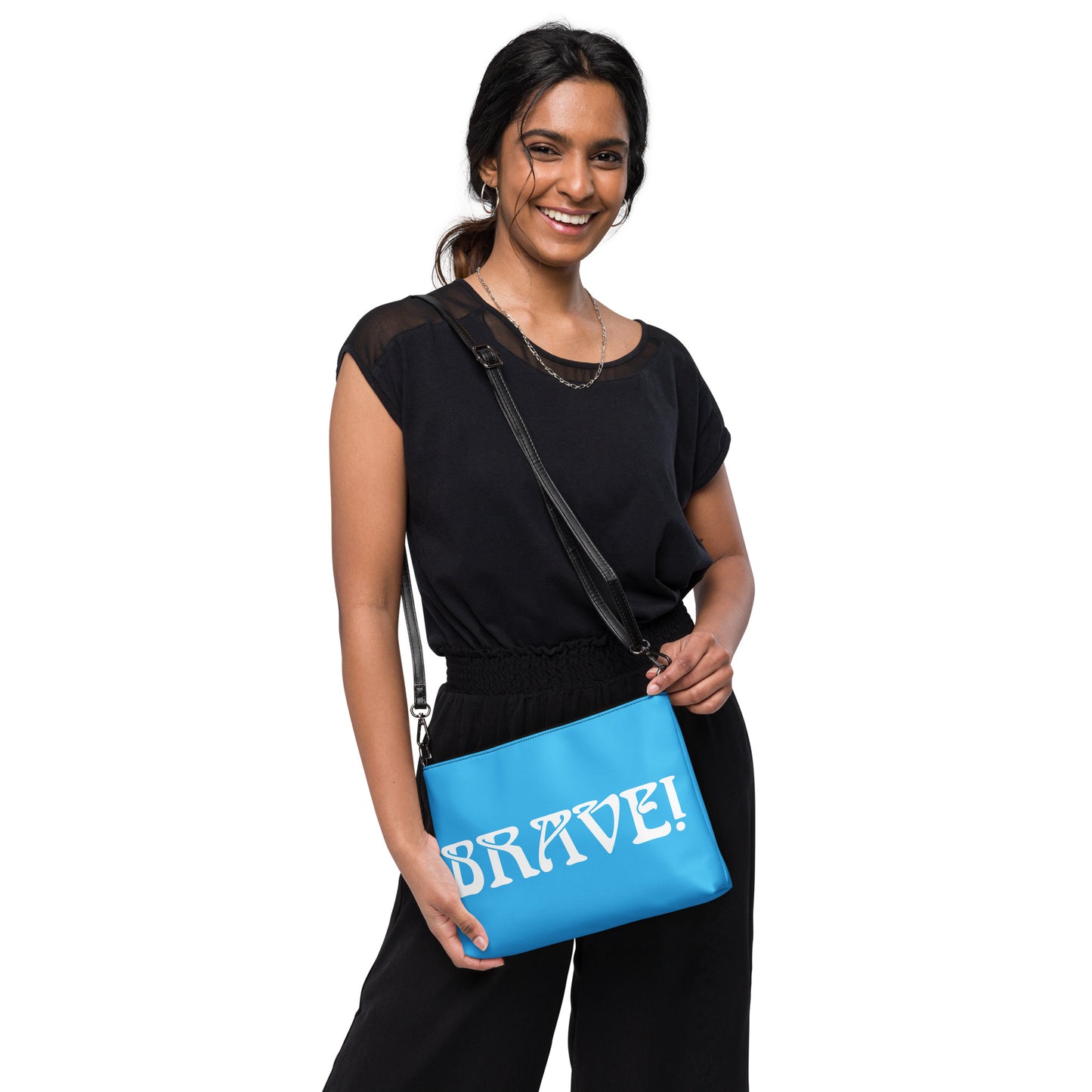 “BRAVE!”SkyBlue Crossbody Bag W/White Font