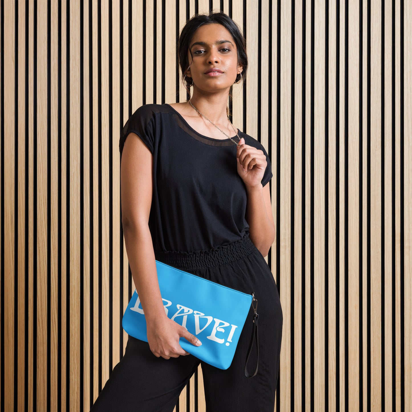 “BRAVE!”SkyBlue Crossbody Bag W/White Font