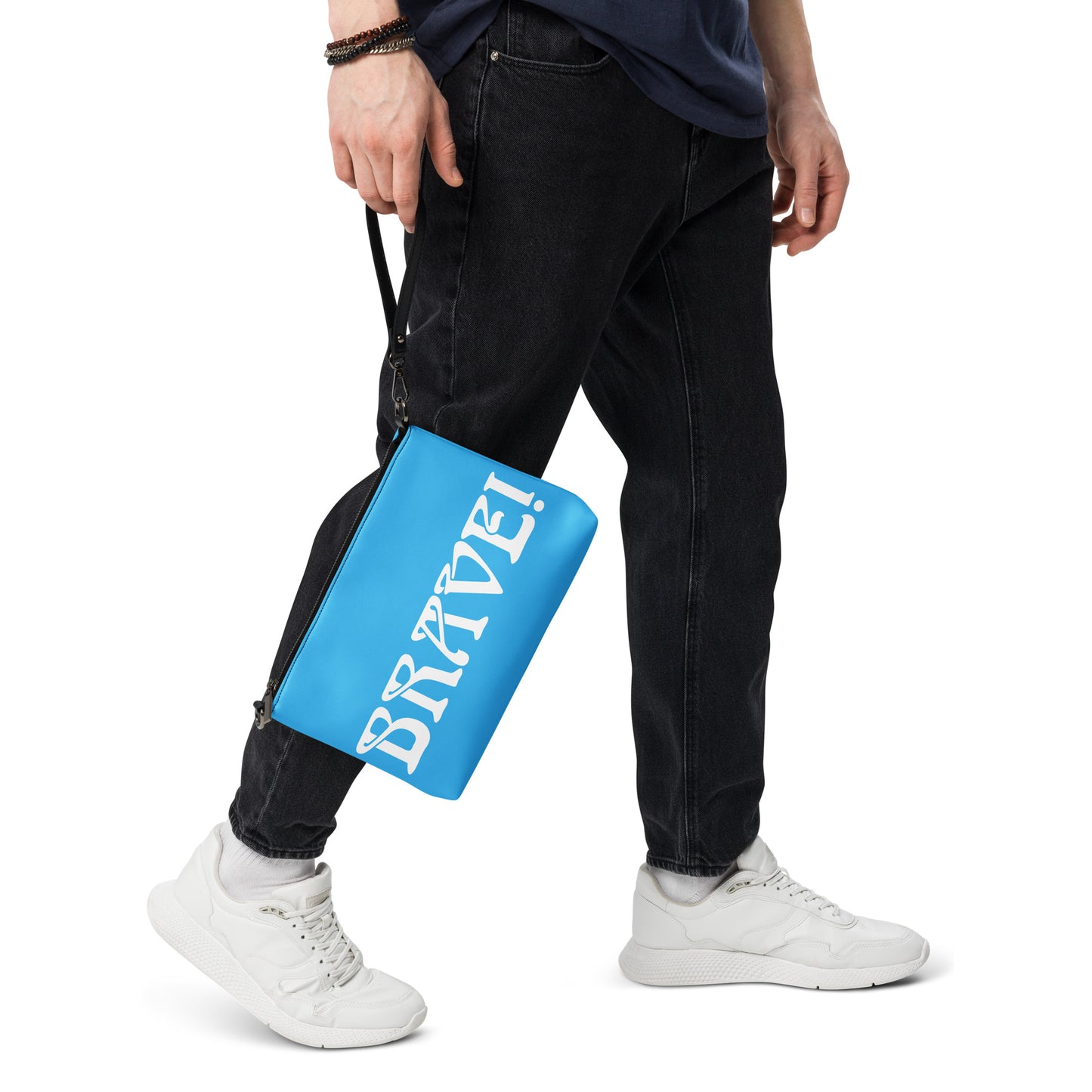 “BRAVE!”SkyBlue Crossbody Bag W/White Font