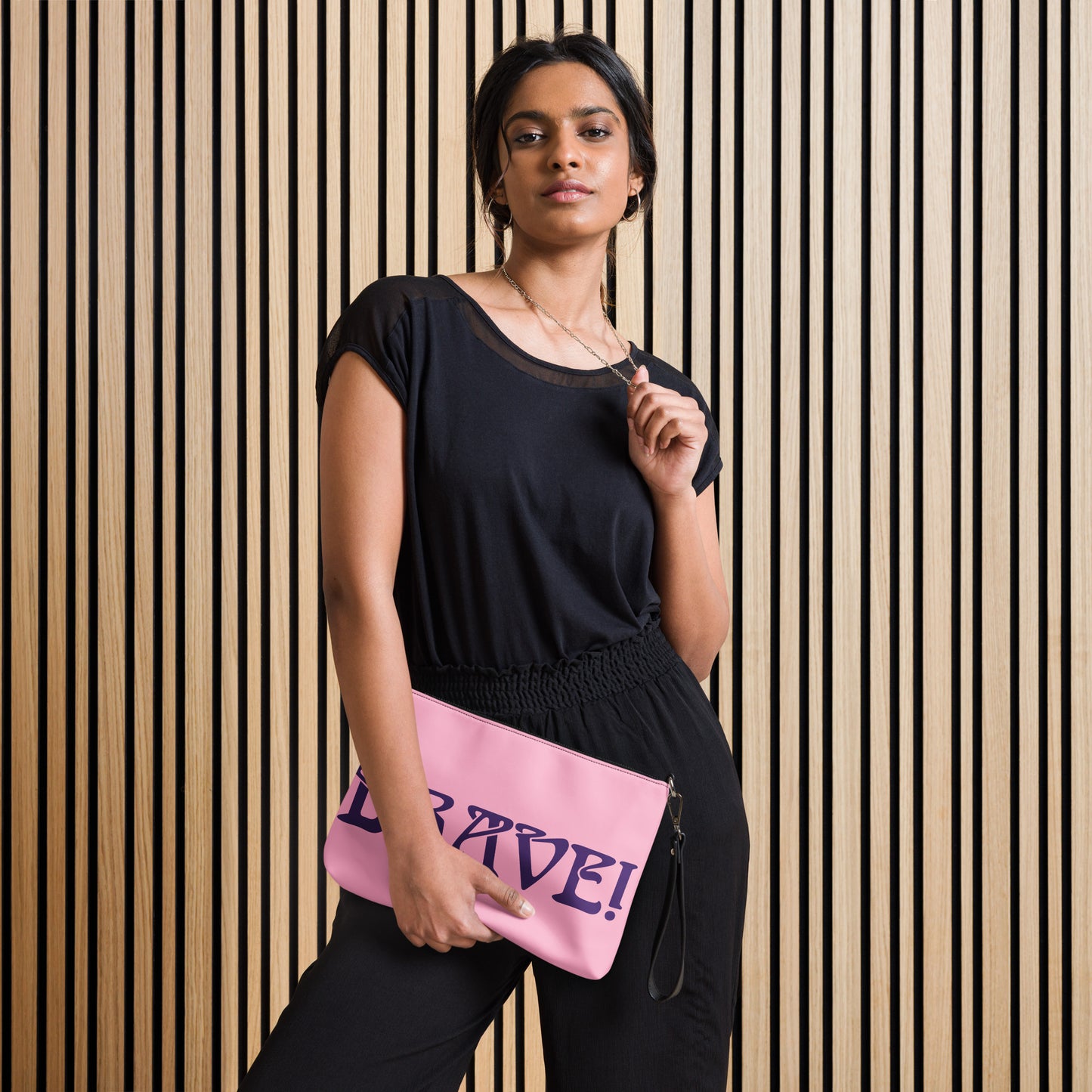 “BRAVE!”Cotton Candy Crossbody Bag W/Purple Font