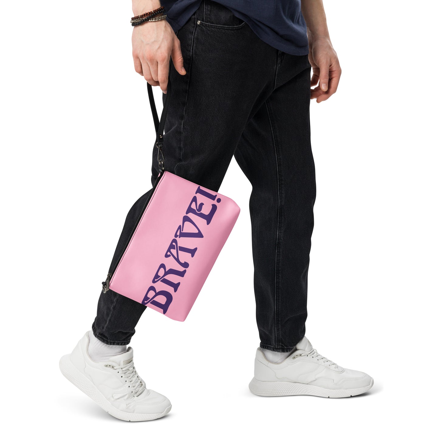 “BRAVE!”Cotton Candy Crossbody Bag W/Purple Font