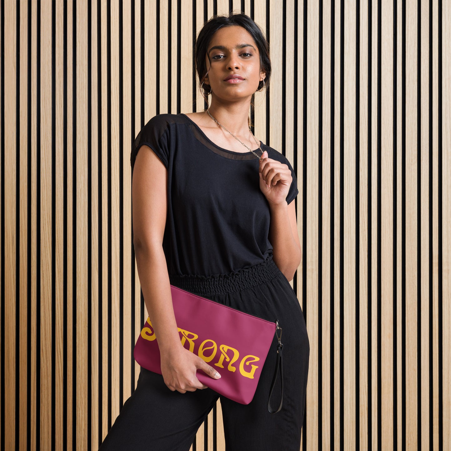 “STRONG”Lipstick Crossbody Bag W/Yellow Font